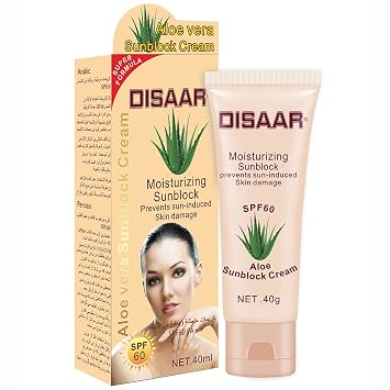 DISAAR BEAUTY Sunblock Cream Refreshing Sunscreen Face Neck Arms Skin Damage SPF 60/90 PA++ UVA/UVB Protection 40ml/1.35fl.oz SPF 60 Aloe Vera Sunblock Cream