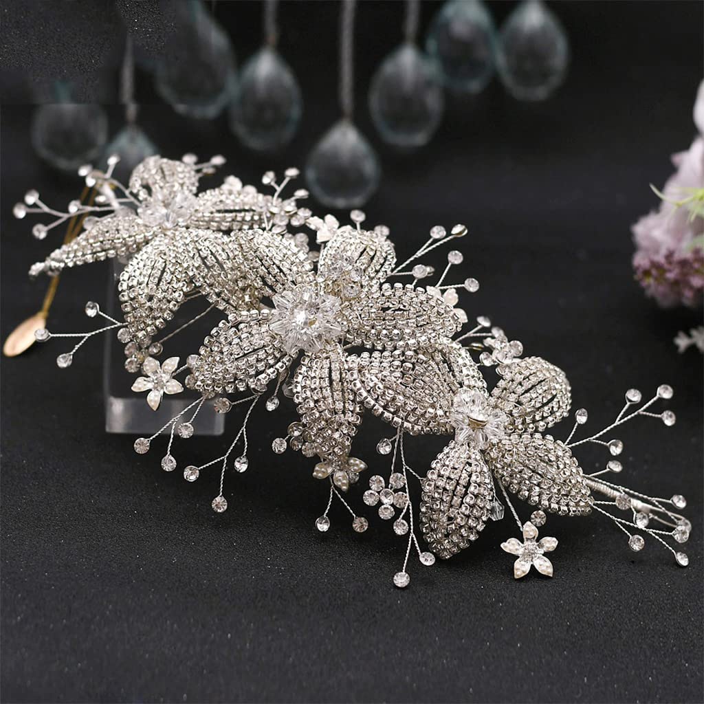 Blumenzweig Braut Hochzeit Stirnbänder Silber Gold Kristall Braut Kopfschmuck Strass Haarrebe für Damen und Mädchen