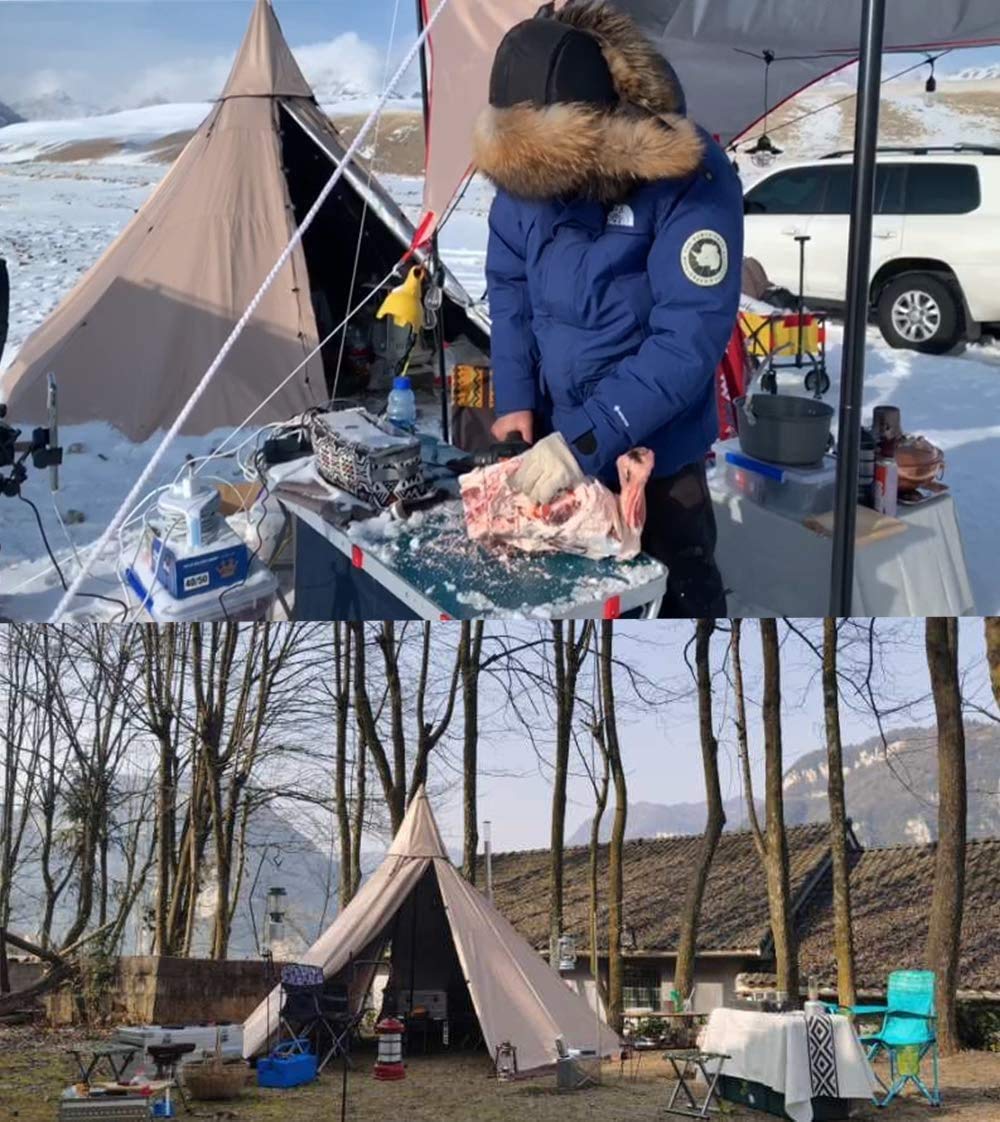 TentHome - Tienda de campaña impermeable para 4 temporadas con agujero de chimenea y tienda interior de campaña para caminatas al aire libre y trekking