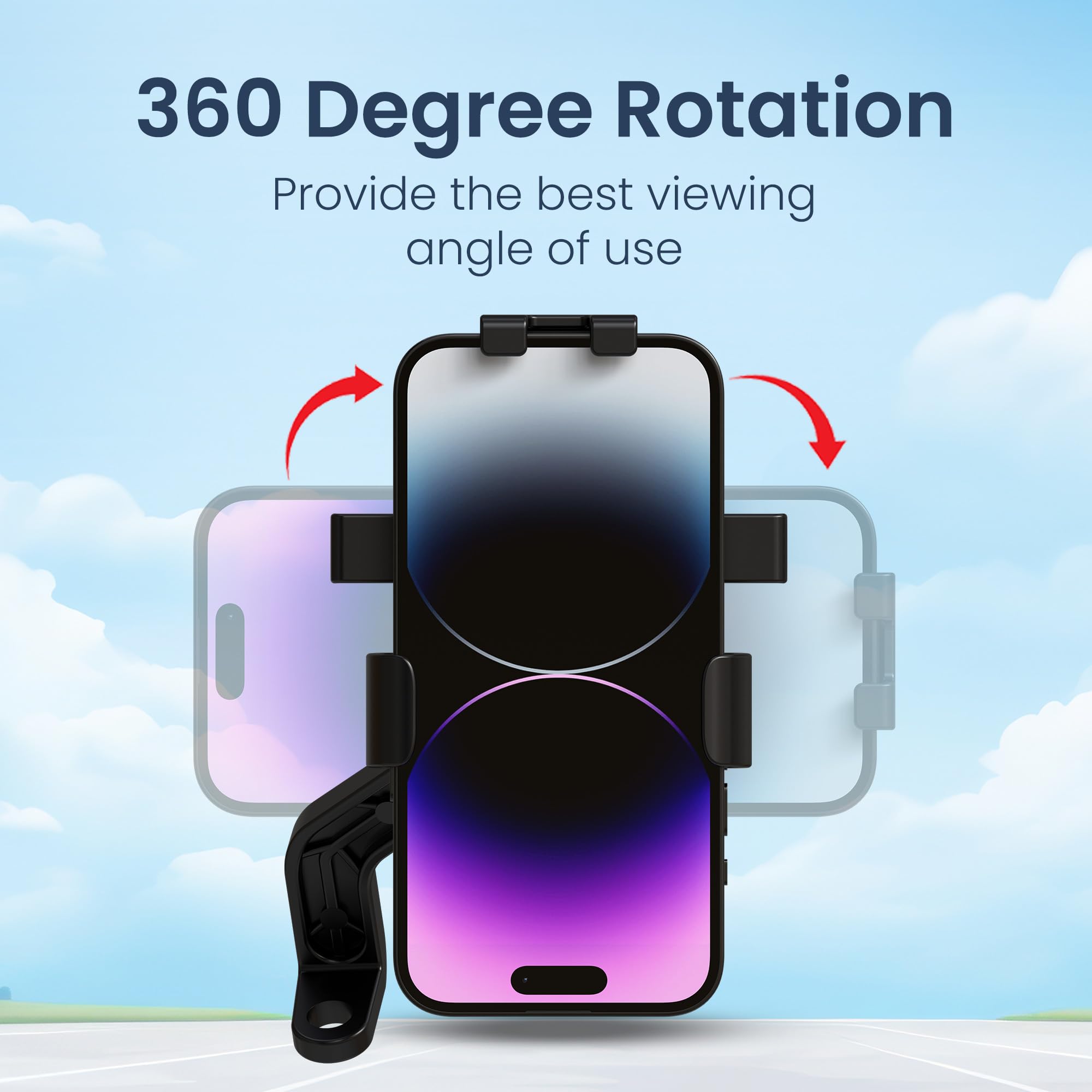 Portronics Mobike 5 Scooty/Scooter Phone Holder with Mirror Mount, 360 Degree Rotation, Strong Grip, Compatible with 4.7" to 7.2" Smartphone, Mobile Stand for Scooter, Cycle & Motorcycle (Black) — Amazon image 3