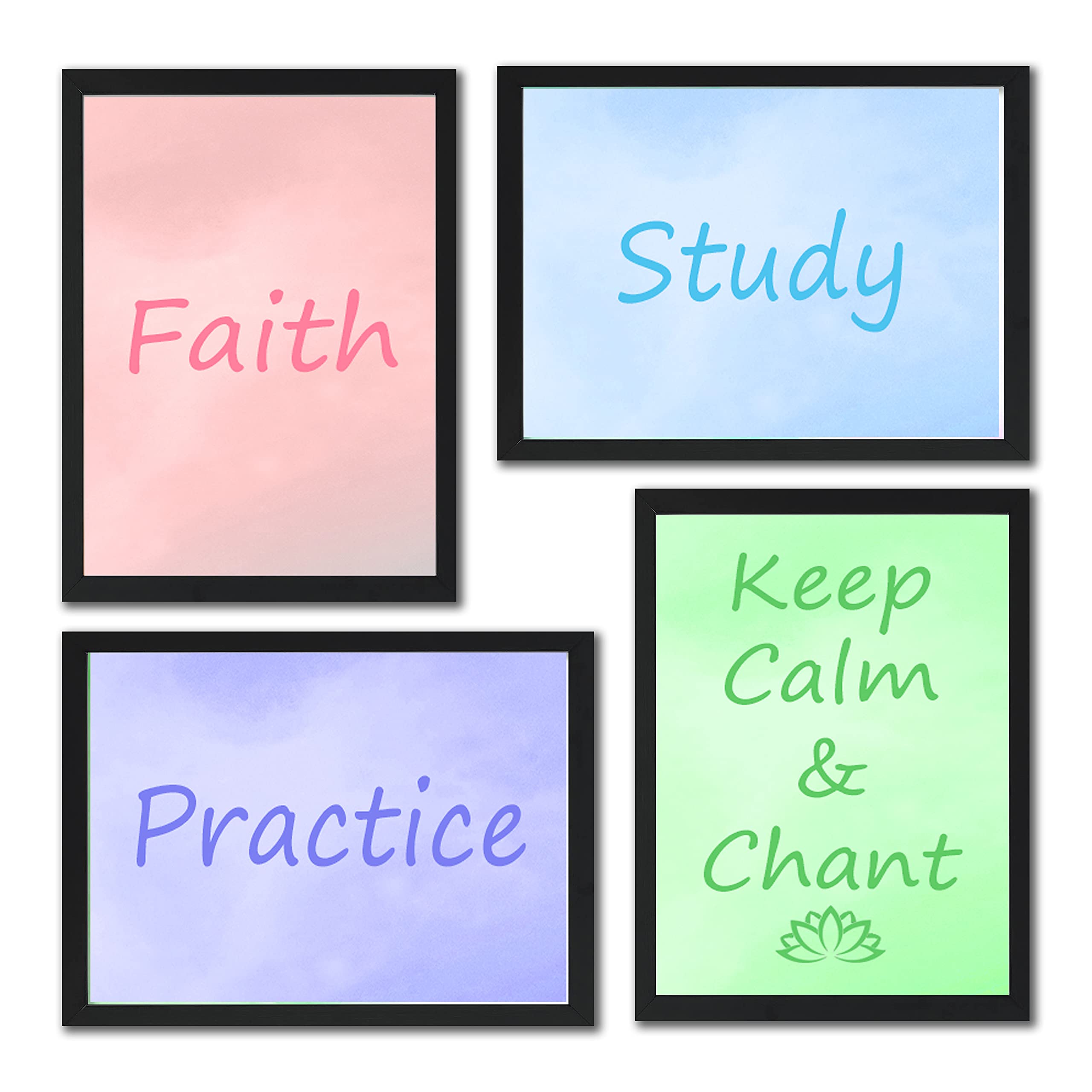 Faith Study Practice Keep Chant wooden Photo frame, Gift for Buddha Lovers BSG – Pine wood, Black color, Set of 4 (4x6 inch -4)