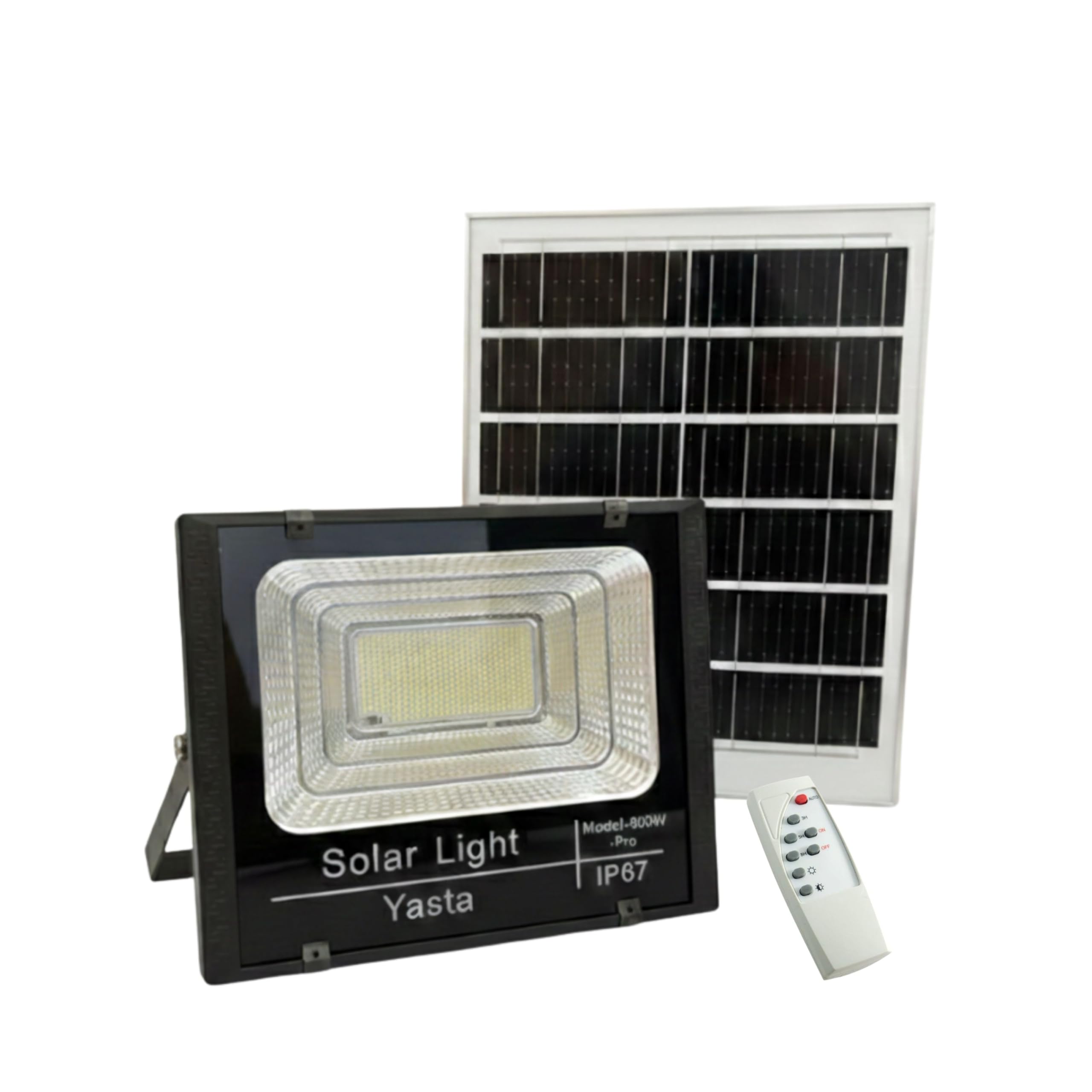 YASTA Faro LED Solare da Esterno 800W PRO Luce Fredda con Telecomando | Batteria a lunga durata, display integrato, sensore crepuscolare automatico, impermeabile IP67 per giardino e strade
