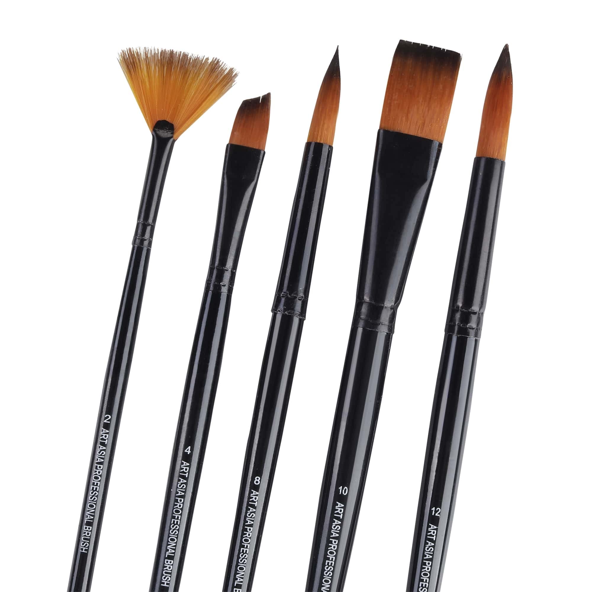 Ka Art Short Black Handle Synthetic Mix Paint Brush Set, 5 Pieces