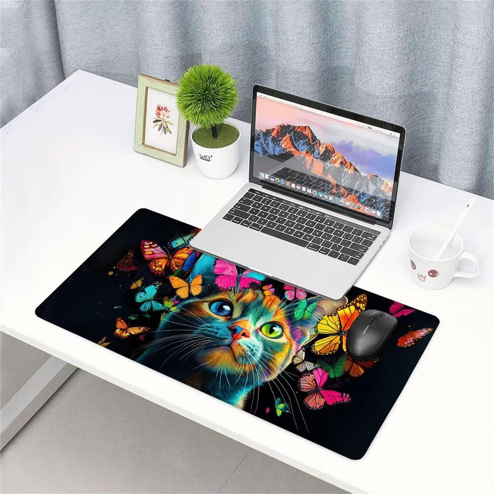 Alfombrilla de Mouse para Juegos, Nero, XXL, Antideslizante, Impermeable, Diseño de Gatto, Extendido, Grande, 1200x600x3mm, para PC, Laptop, Ufficio, Famiglia d-419