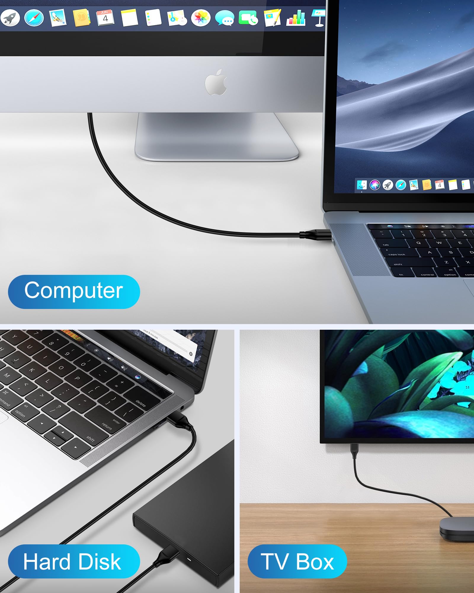 USB-auf-USB-Kabel, 3 m, Stecker auf Stecker, USB-A auf USB-A-Kabel für WD-Festplatten, PC, Mac, Laptop, PS4, Xbox, USB 2.0 Typ A, Impresora langes Usba-auf-USB-A-Kabel