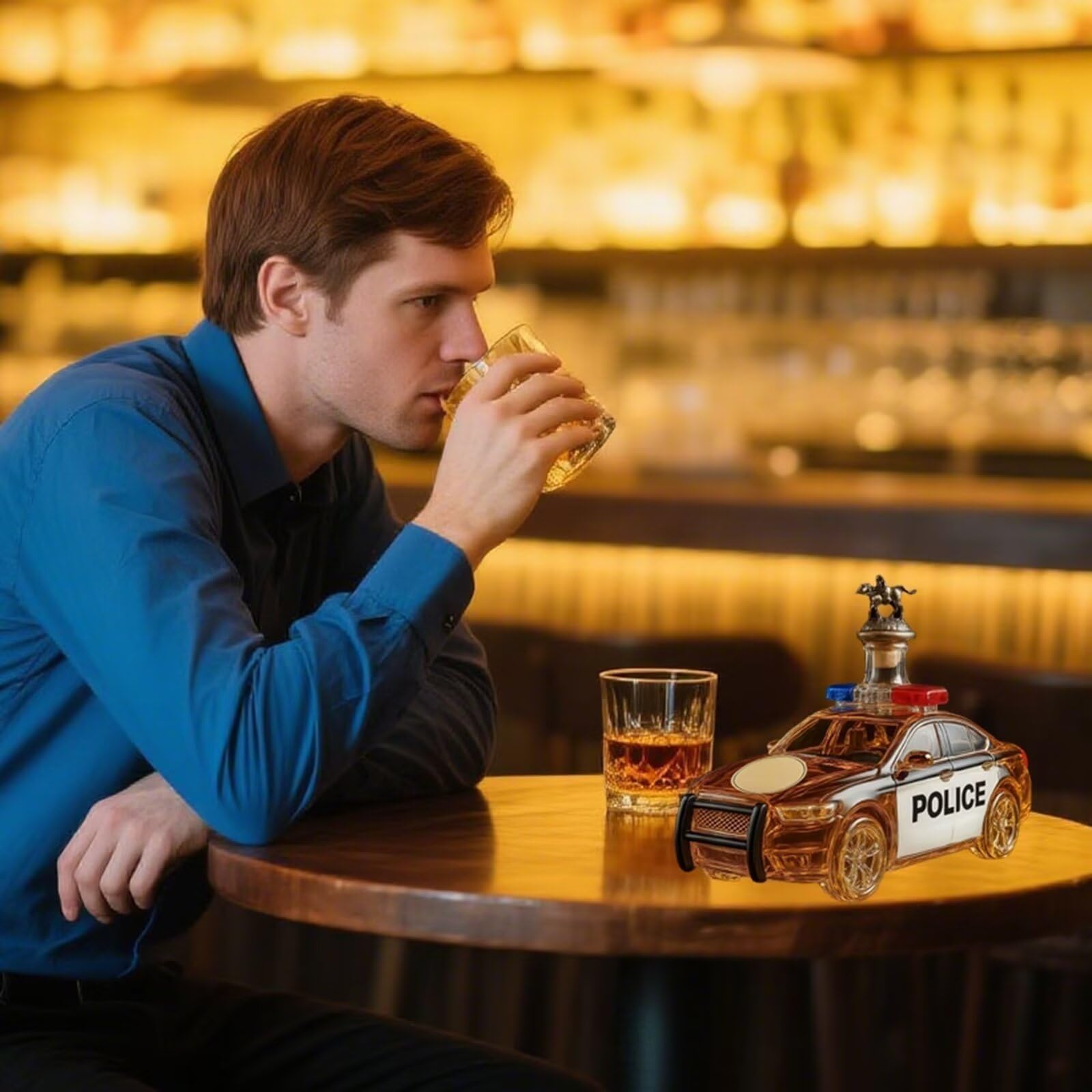 Karafka do whisky Whisky, samochód policyjny w kształcie whisky i wina do przechowywania alkoholu, 3D szklana karafka do whisky puste butelki wina z motywem kreatywny(A)