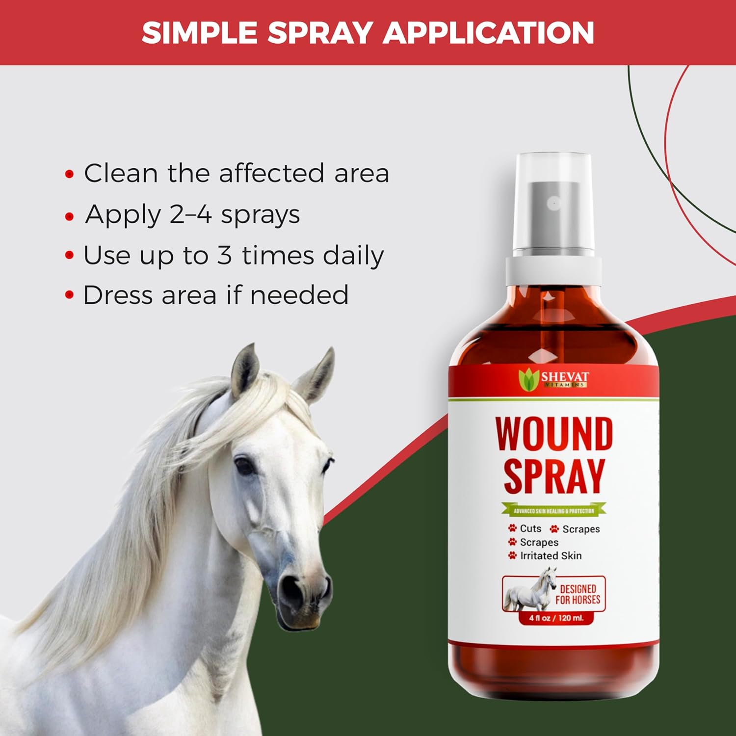 Silver Wound Spray for Horses – Advanced Nano-Silver Hot Spot & Skin Care Treatment – Fast Relief for Scrapes, Cuts, Rashes & Insect Bites – Non-Stinging First Aid Formula – 120ml (4oz)