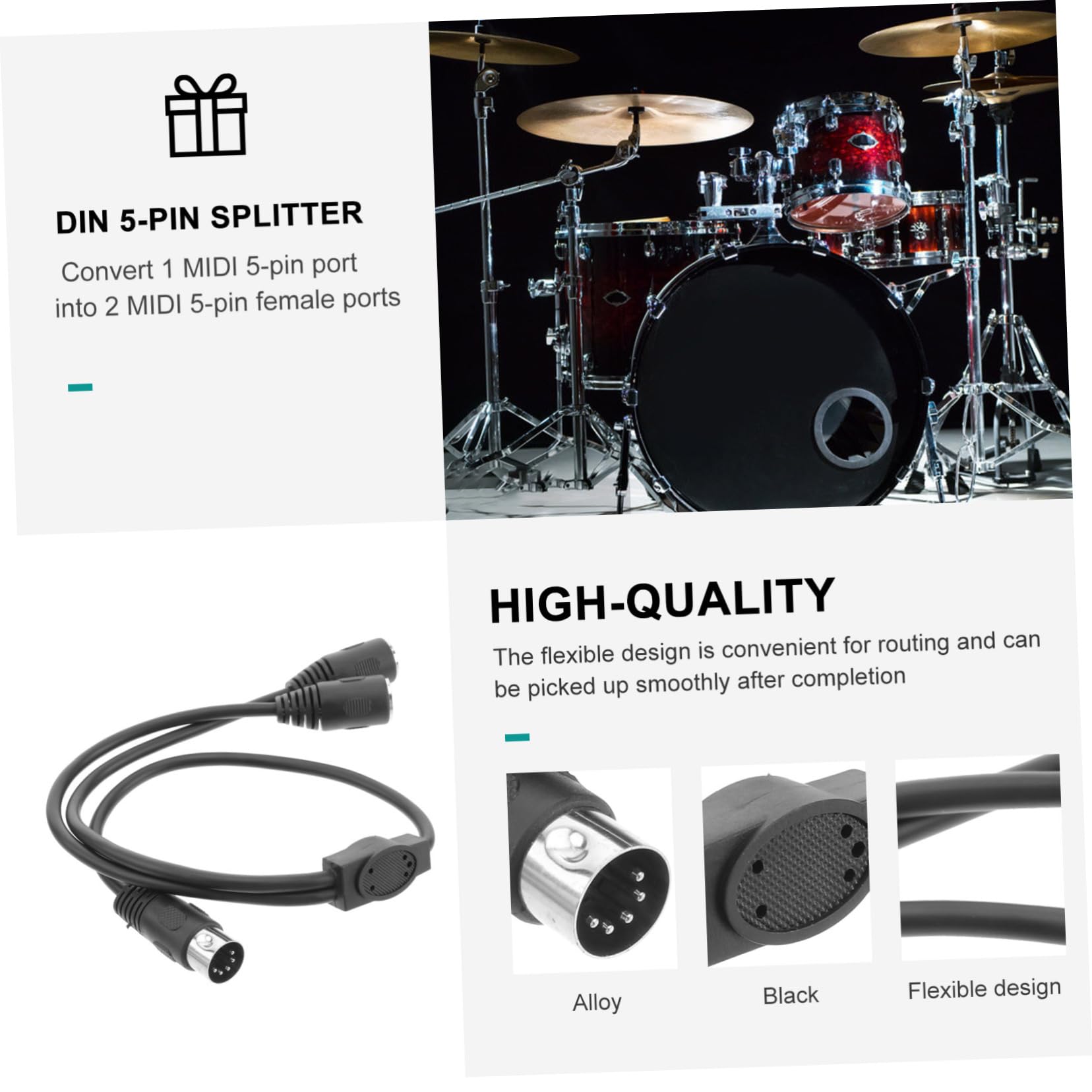 BESTonZON 3 Pz Linea audio -due cavo midi in grado di microfono y prolunga elettrica cavo per pianoforte elettrico cavo per tastiera midi divisore buco femminile distributore adattatore