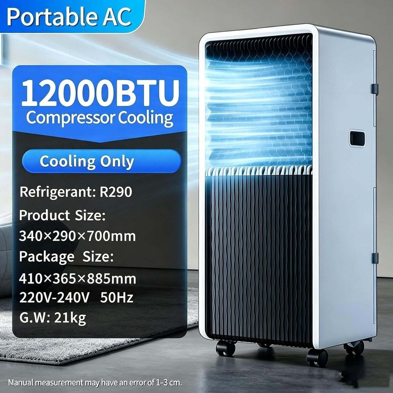 Aire Acondicionado Portátil 14000 BTU Frío y Calor 2 en 1, Unidad de Climatización Móvil de Pie con Ruedas, Equipo Compacto para Salón Oficina Dormitorio, A+12000 Btu, A+12000 BTU