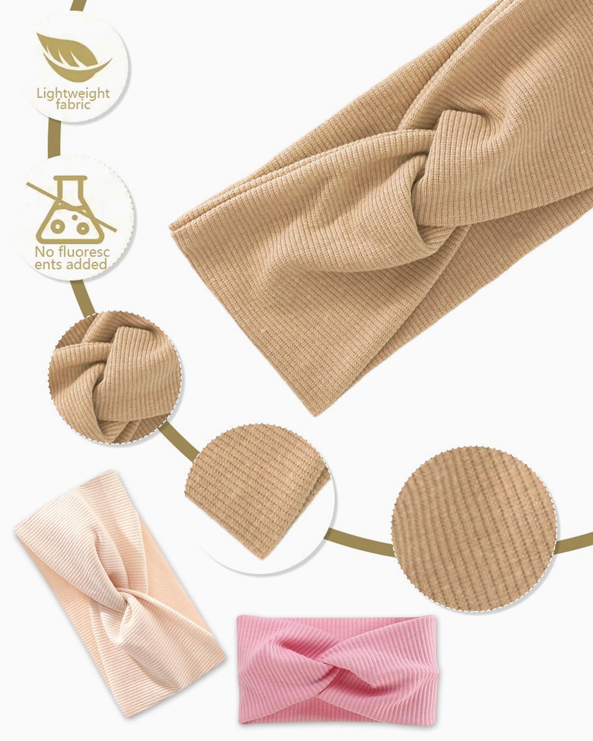 3pcs fasce capelli bambina，fasce capelli neonata，cerchietto capelli bambina，Fasce Ragazze Nylon Elasticizzato Accessori per Capelli Fatti Mano per Neonati Bambini Bambine (marrone+rosa+beige)
