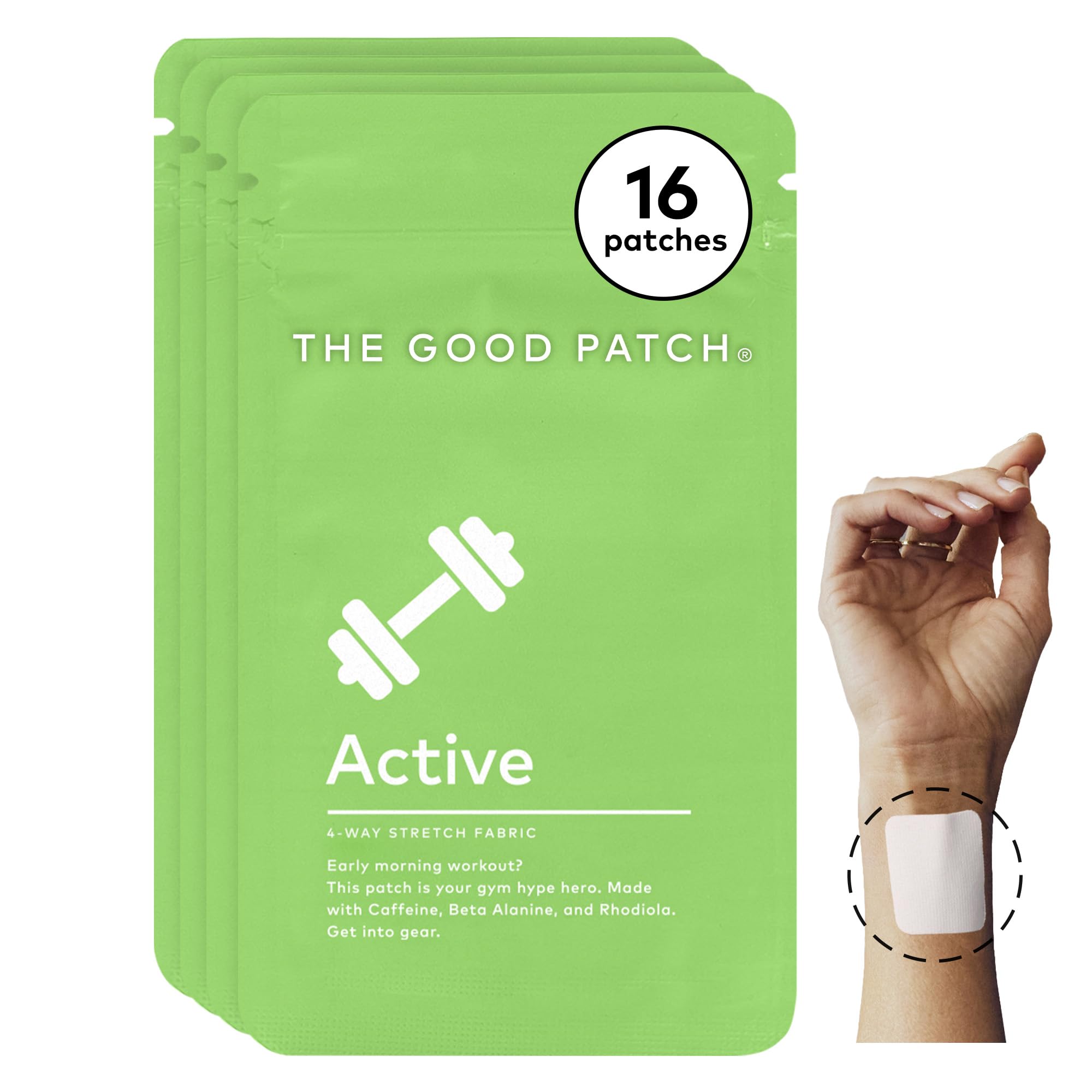 The Good Patch Active Patch, Energy Support, Natural Patch with Caffeine, Beta Alanine, Rhodiola, Plant Powered Wearable Wellness, Sustained Release (16 Total Patches)