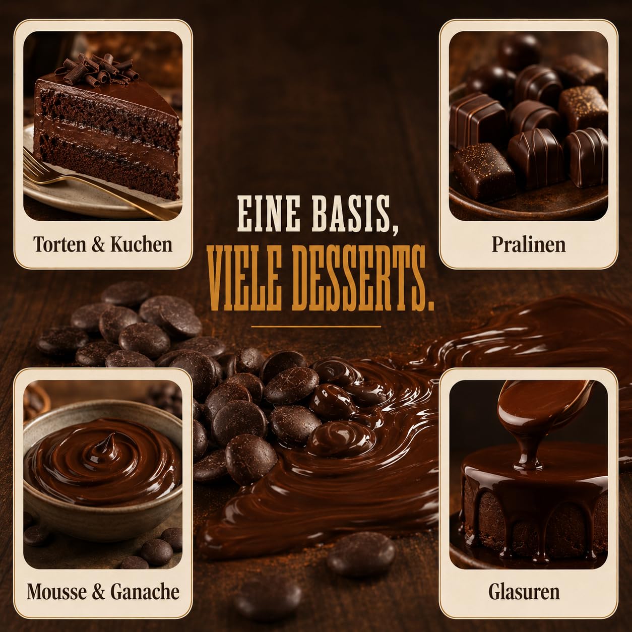 GiDeli Dunkle Schokoladenkuvertüre 70% Drops 5kg im Eimer - Professionelle Zartbitterschokolade zum Temperieren - Kakao aus Ghana - Fließfähigkeit 45 - Ideal für Torten, Pralinen & Ganache