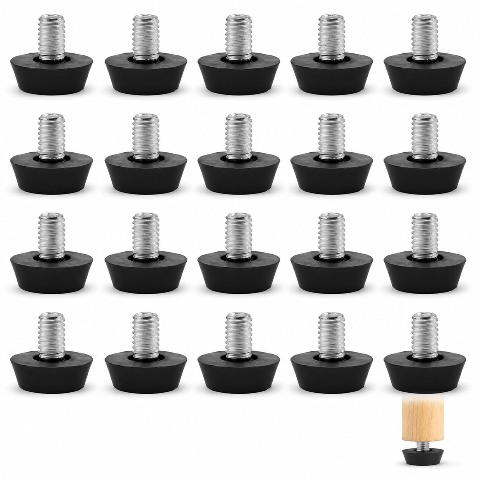 20PCS M8 x 10mm Adjustable Furniture Leveling Feet, 22mm Base Heavy Duty Threaded Glide Floor Protectors for Table, Desk, Cabinet & Outdoor Furniture