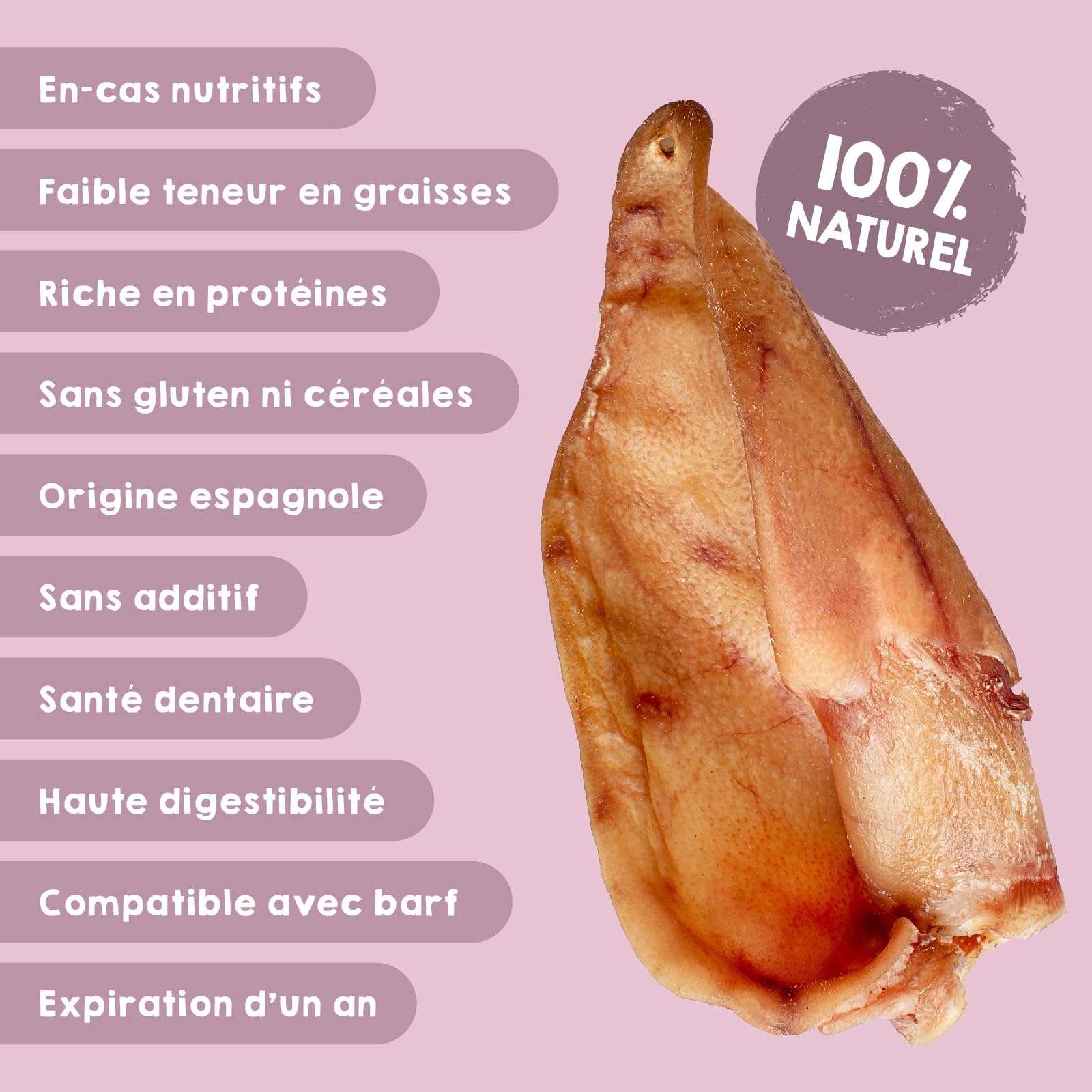 MAIKAI Lot Oreilles de Porc Séchées - Friandises Naturelles à Mâcher pour Chiens Riche en Protéines + sans Additifs Complément Alimentaire Idéal Barf