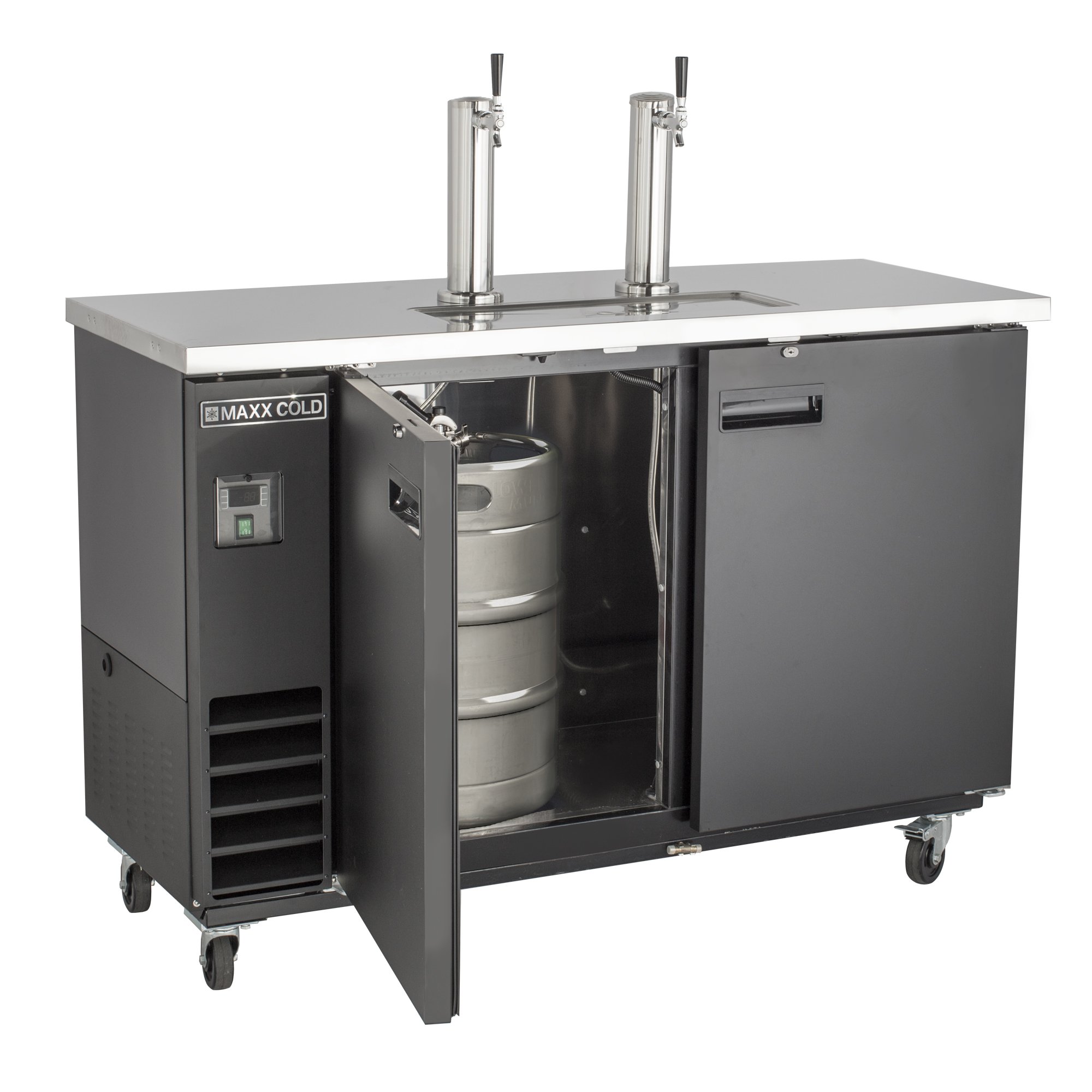 Maxx Cold Dual Tower Beer Dispenser, 61" W, 14.2 Cu. Ft., 2 Barrels/Kegs (402l) Storage Capacity, In Black With Stainless Steel Top (Mxbd60-2bhc) on Fridge.com - View 5