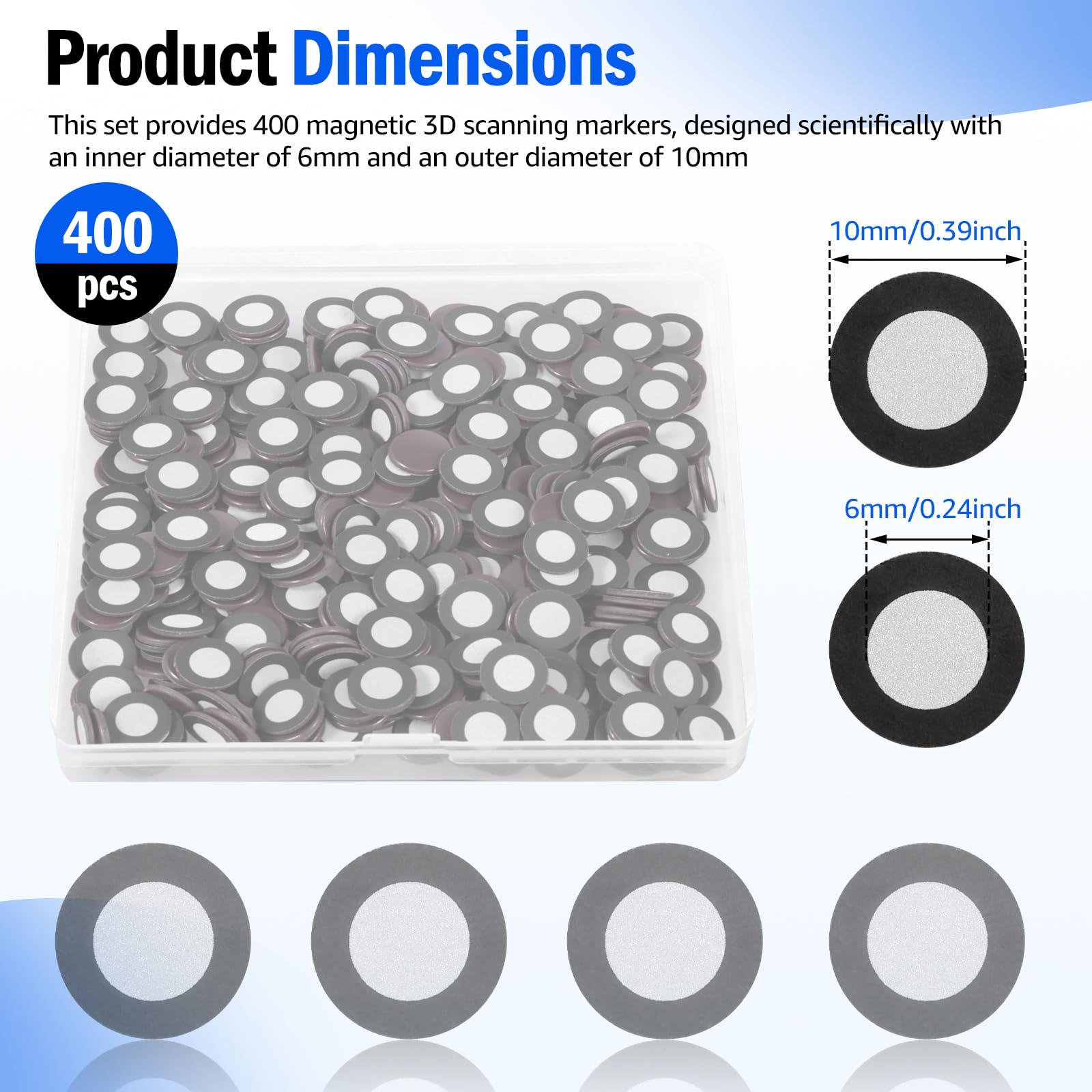 200/400 marcadores magnéticos para escáner 3D, escáner magnético 3D, interior de 6,0 mm, exterior 10 mm, punto de seguimiento, punto de referencia altamente reflectante, para escanear (negro, 400