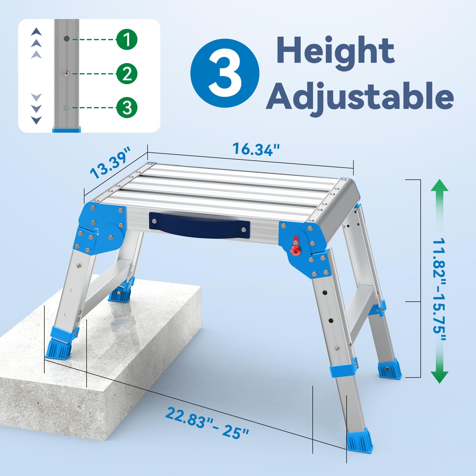 Work Platform 600 Lbs, Foldind Step Stool with One-Touch Automatic Fold, 3 Height Adjustment Step Platform, Perfect for RV Cleaning, Home Painting and Reaching High Places, Standard