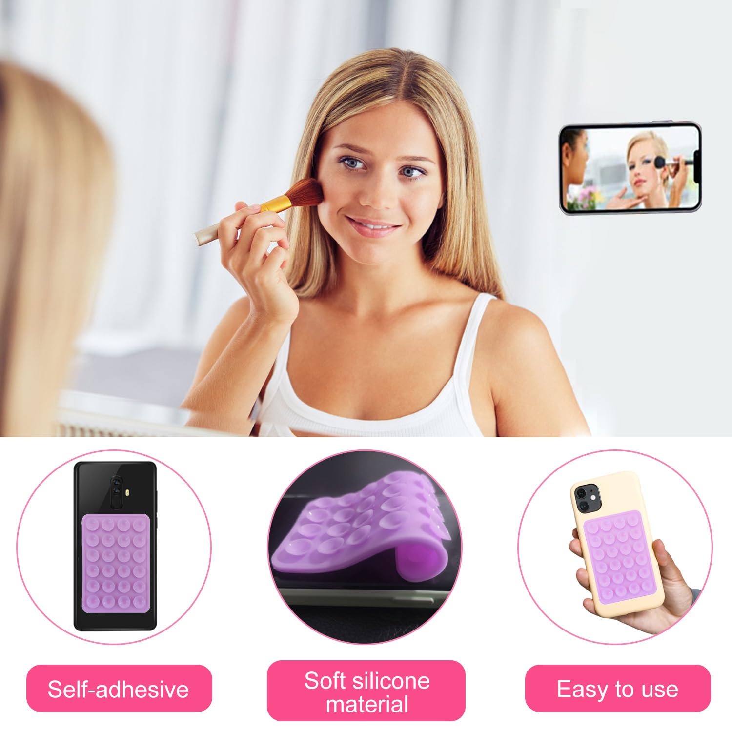 iLamvie ventosa per telefono 6-pack adatte a tutti i modelli di telefono, porta telefono antiscivolo per selfie e video, hands-free, durevole e facile da usare