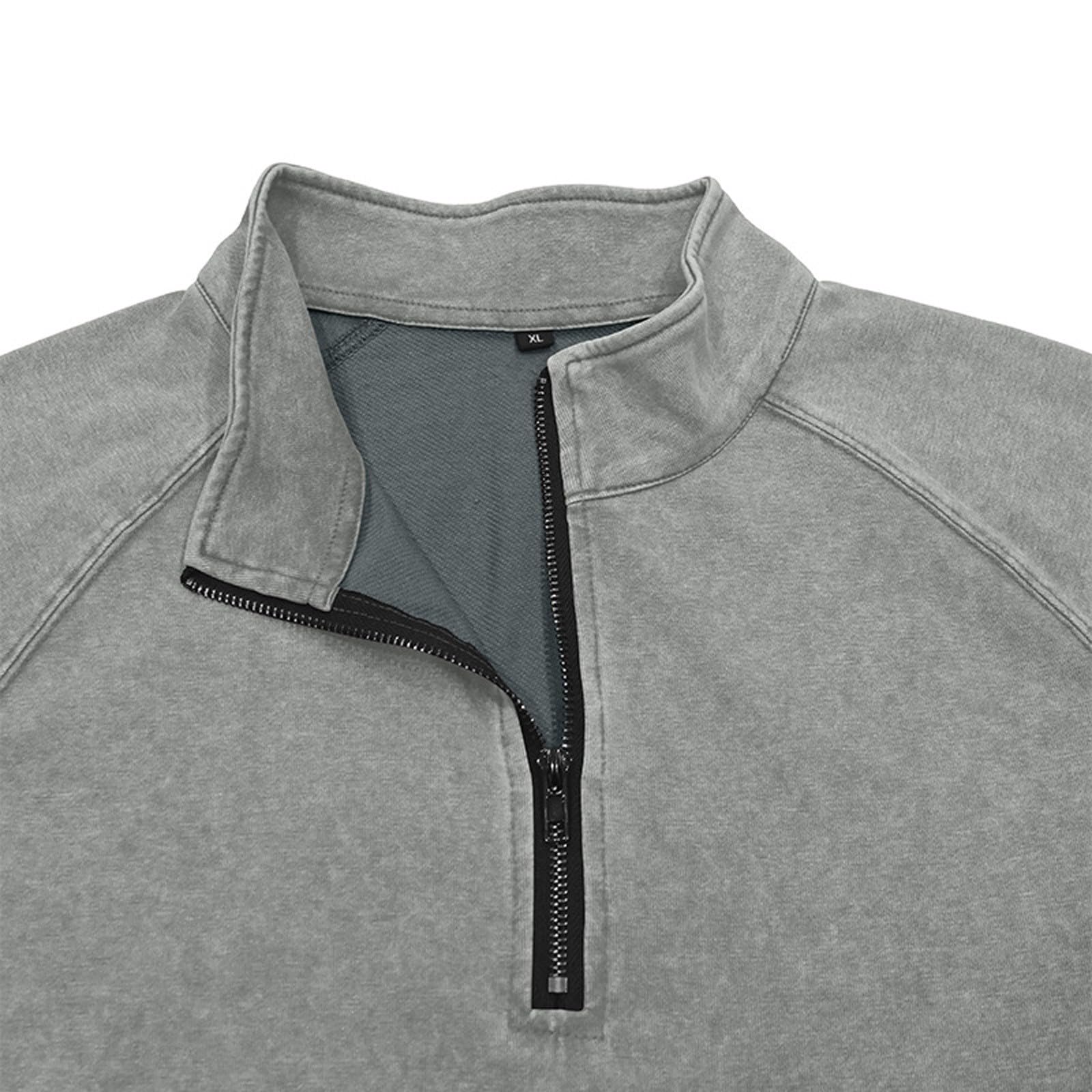 Herren-Poloshirt, langärmlig, mit 1/4-Reißverschluss, Helles Asche, XL