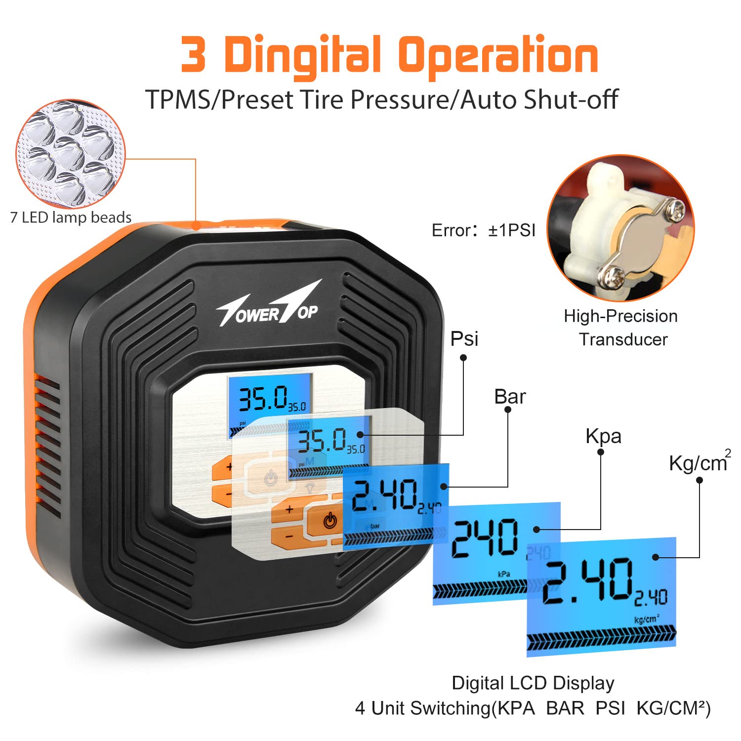 Buy TowerTop Car Tyre Pump Tyre Inflator 12V Automatic Digital Tyre