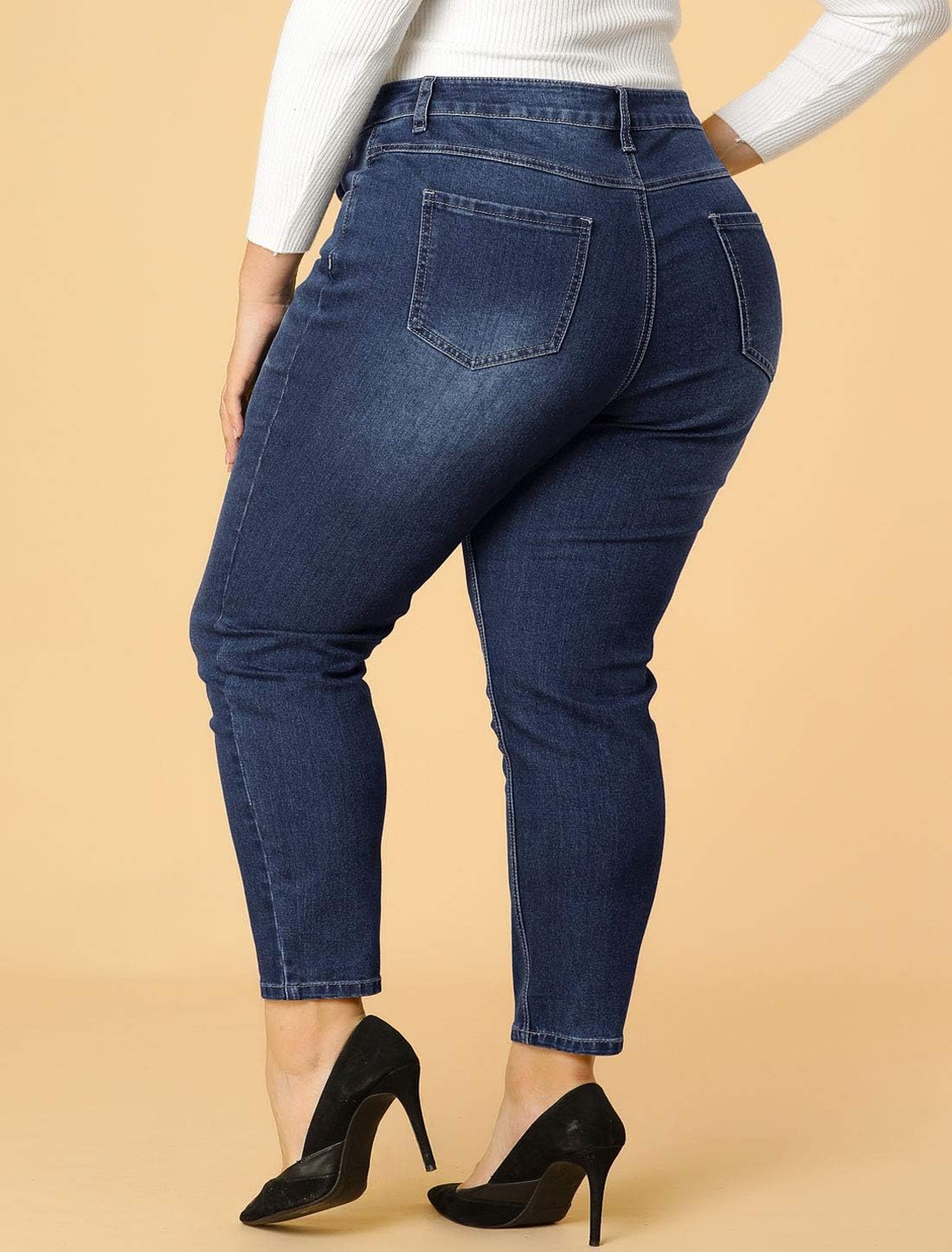 Agnes Orinda Women's Plus Size Denim Jeans Mid Rise Stretch Washed Skinny Casual Pants - Image 5