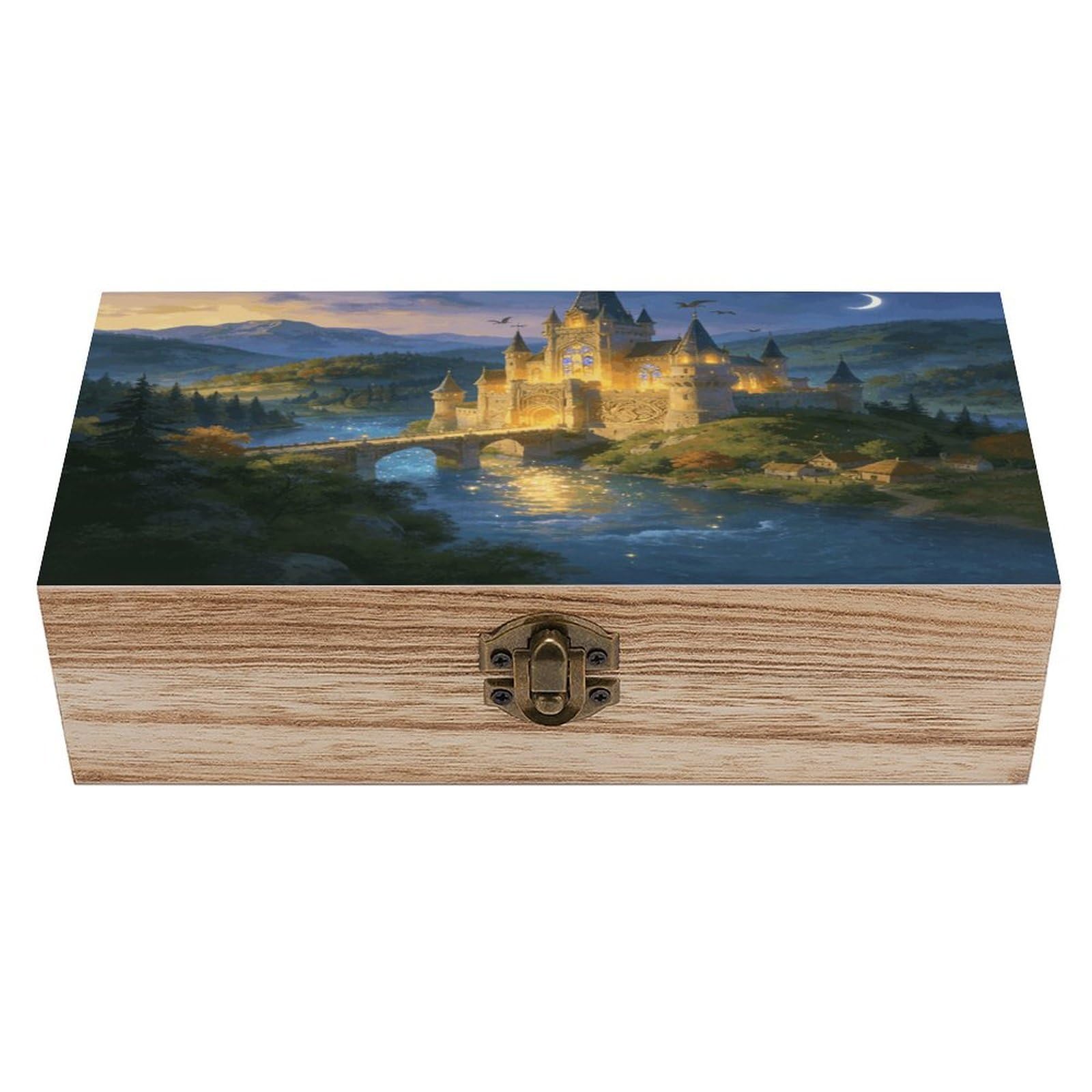 LZQPOEAS Fantasy Castle Wooden Keepsake Box Wooden Storage Box Container with Hinged Lid Beautiful Wood Memory Box Decorative Jewelry Case for Crafts Art Hobbies & Trinket Storage