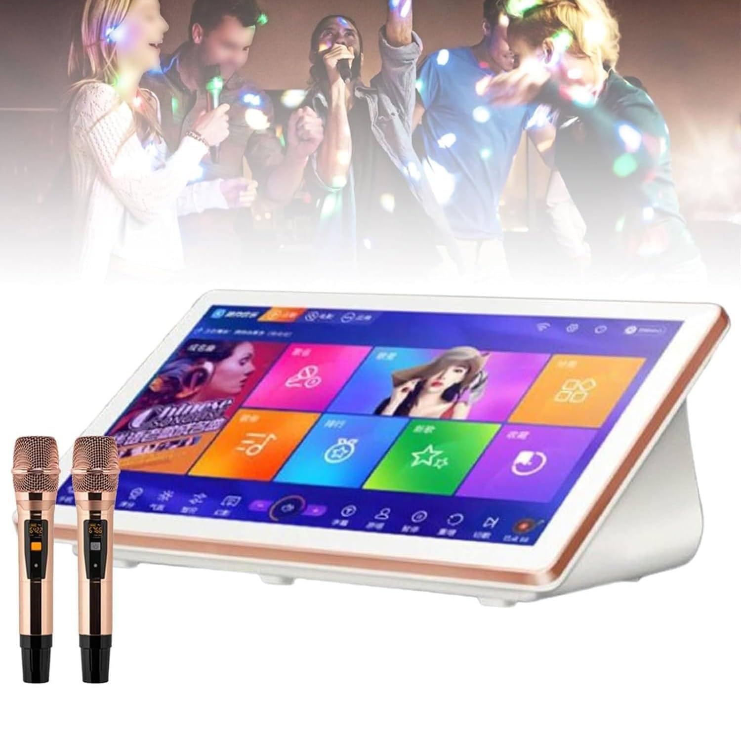 Karaoke con touch screen e microfono wireless, controllo vocale AI, amplificatore per uso domestico e feste