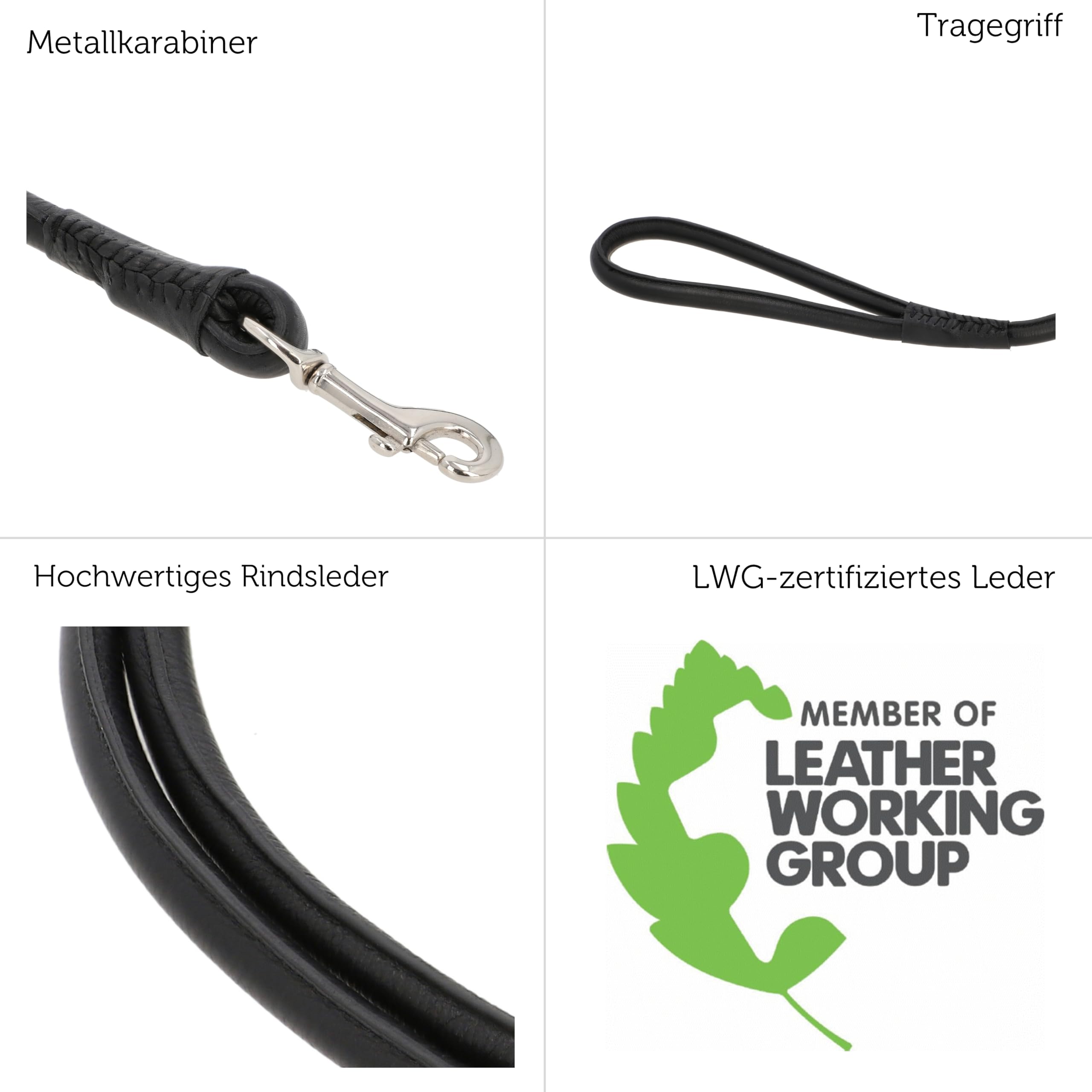 Gusti Leder Hundeleine Abelard - Robuste Lederleine Hundeleine mit Karabiner 150 cm schwarz Leder