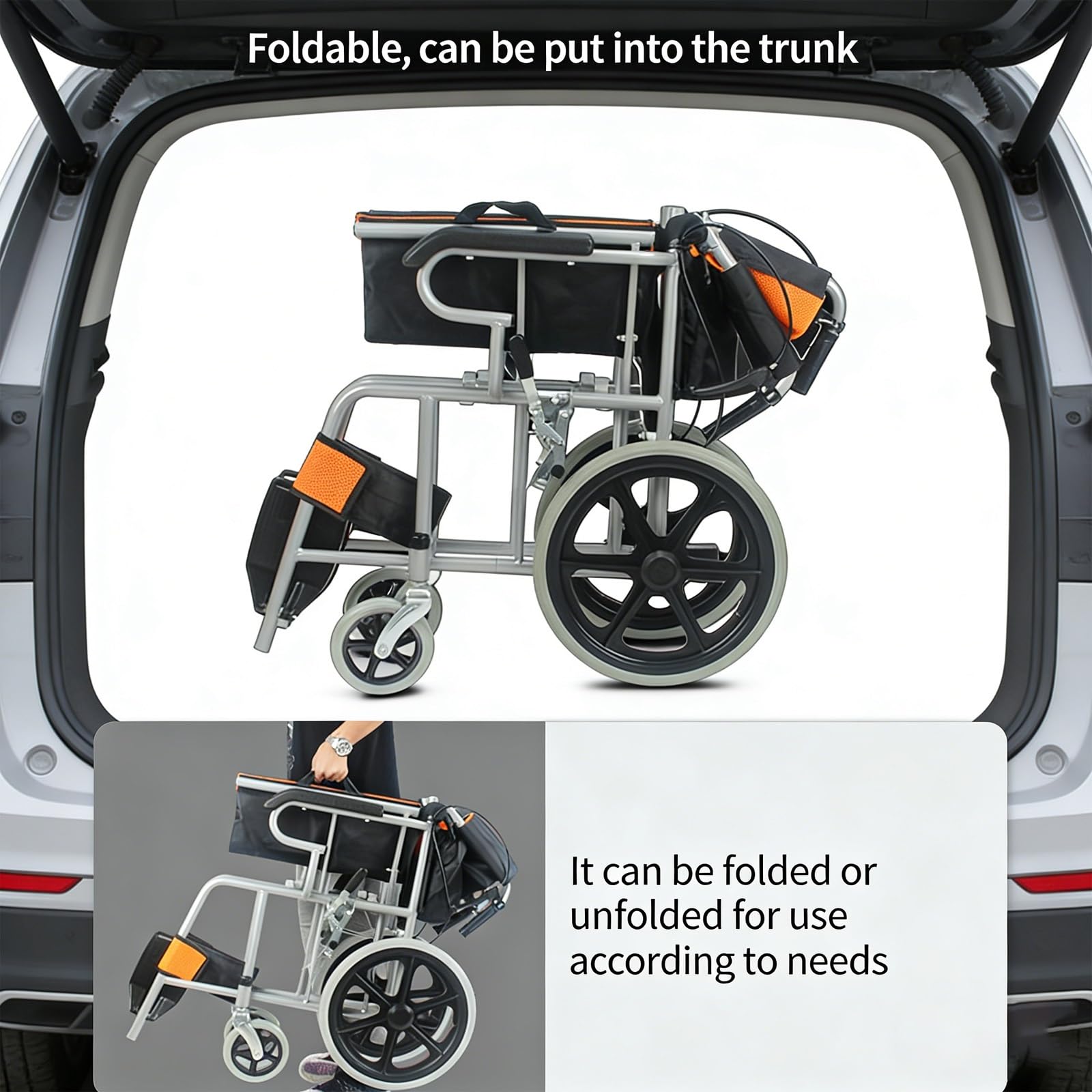 Silla De Ruedas Plegable Ultraligera Para Adultos| 12 Kg, Carga Máxima 100 Kg, Válida Para Vuelos Y Equipaje De Mano, Plegable Con Una Sola Mano, Apoyapiés Extraíbles Y Bolsillo Trasero
