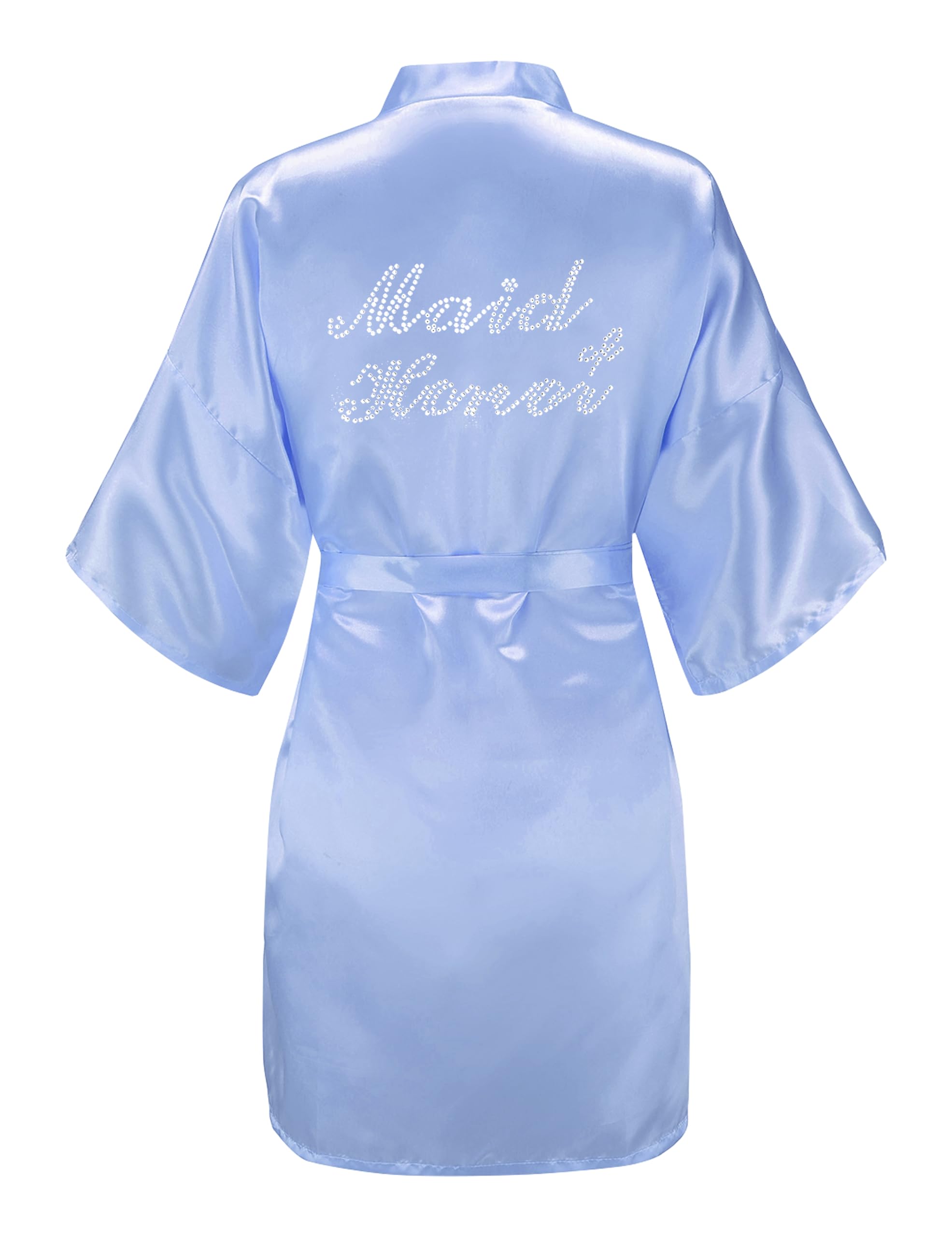 EPLAZA Women's One Size Silver Rhinestones Bride Bridesmaid Short Satin Robes for Wedding Party Getting Ready