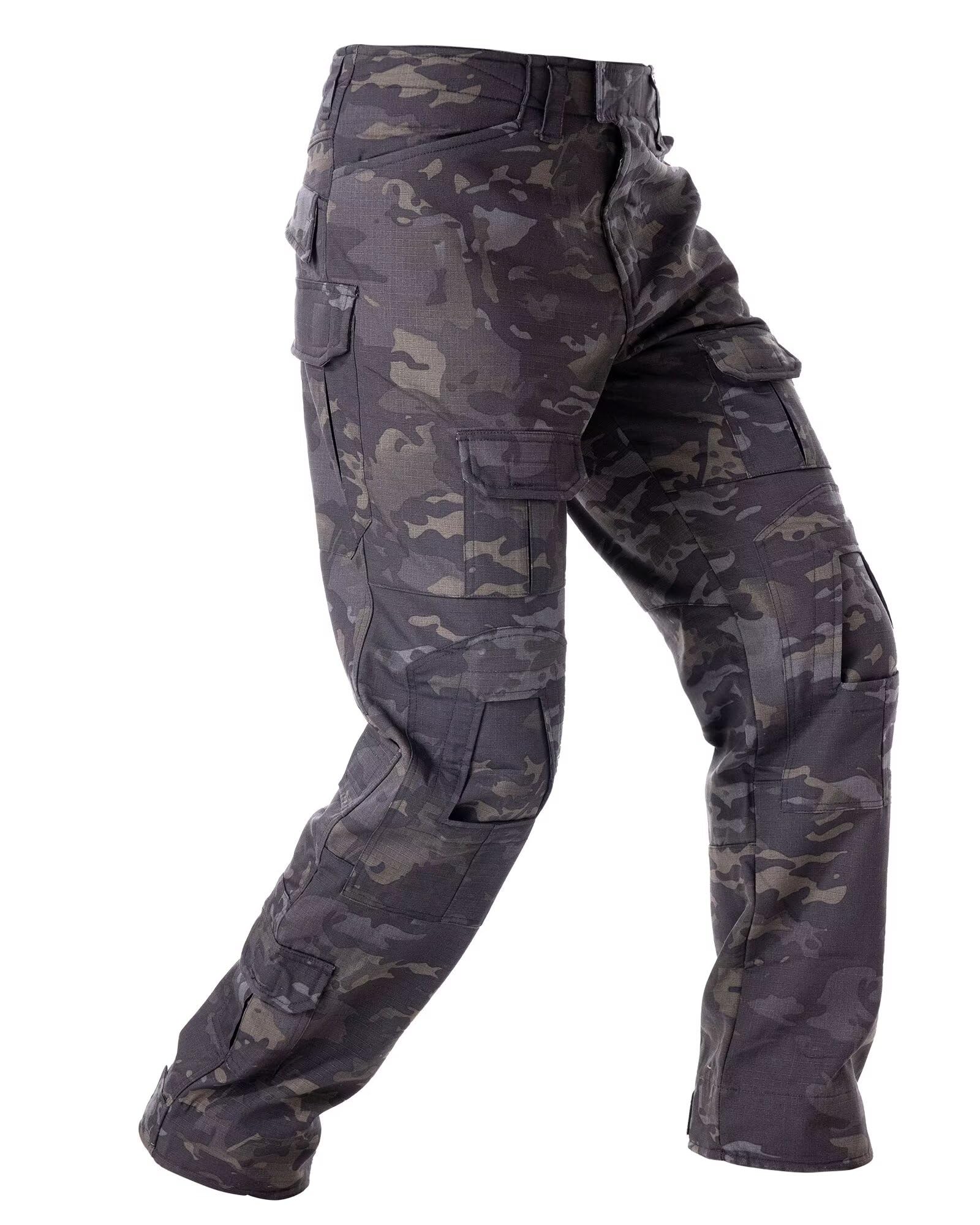 Vatinnt Men's Dark Camo Hiking Tactical Trousers Waterproof Camouflage Combat Cargo Trousers Outdoor Military Work Pant With Multi-Pocket G3wf 34