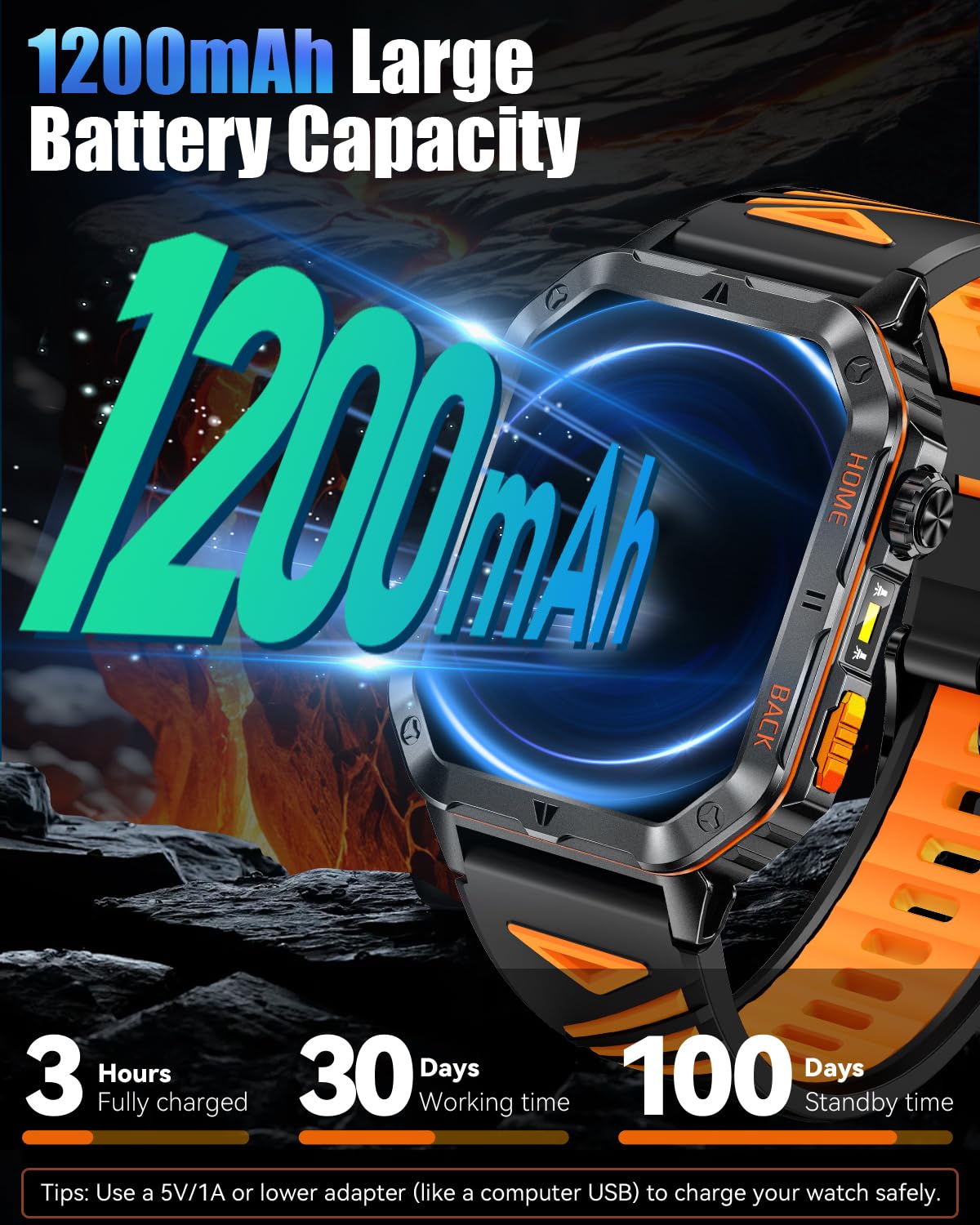 Military Smarty Watch for Men, 2.01" Smartwatch with 1200mAh Battery, Flashlight, Answer/Make Calls, Heart Rate/Sleep Monitor 100+ Sport Modes Fitness Tracker for Android/iPhone