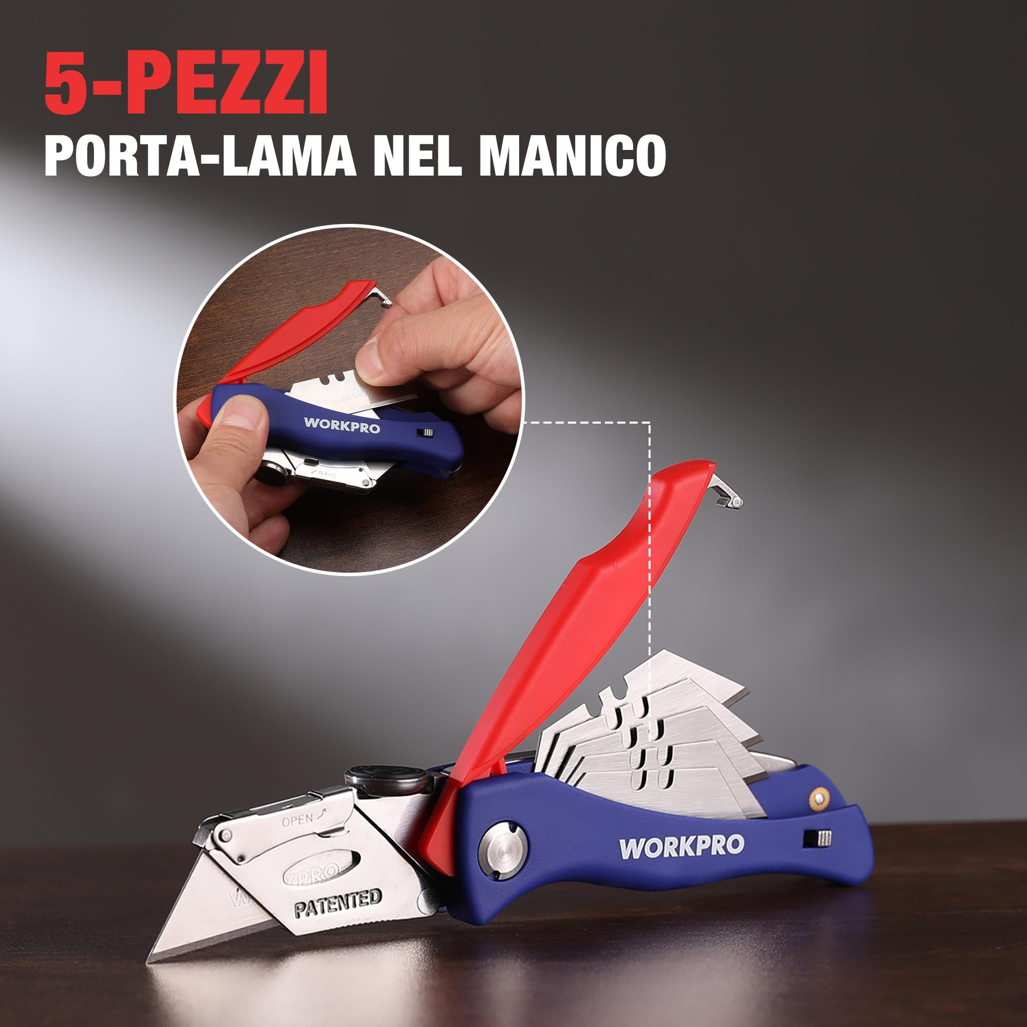 WORKPRO Coltello Cutter Multifunzione Taglierino Tascabile con Cambio Rapido 5PC Lame di Ricambio