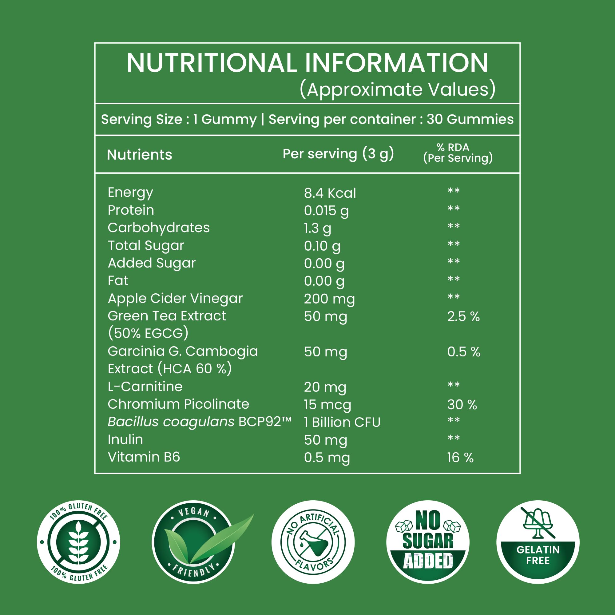 My Chew Probiotic Apple Cider Vinegar Weight Management Gummies, 1 Billion CFU Clinically Proven Weight Loss for Women & Men With Green Tea, Garcinia Cambogia & L-Carnitine Sugar Free,30 Gummies — Amazon image 9