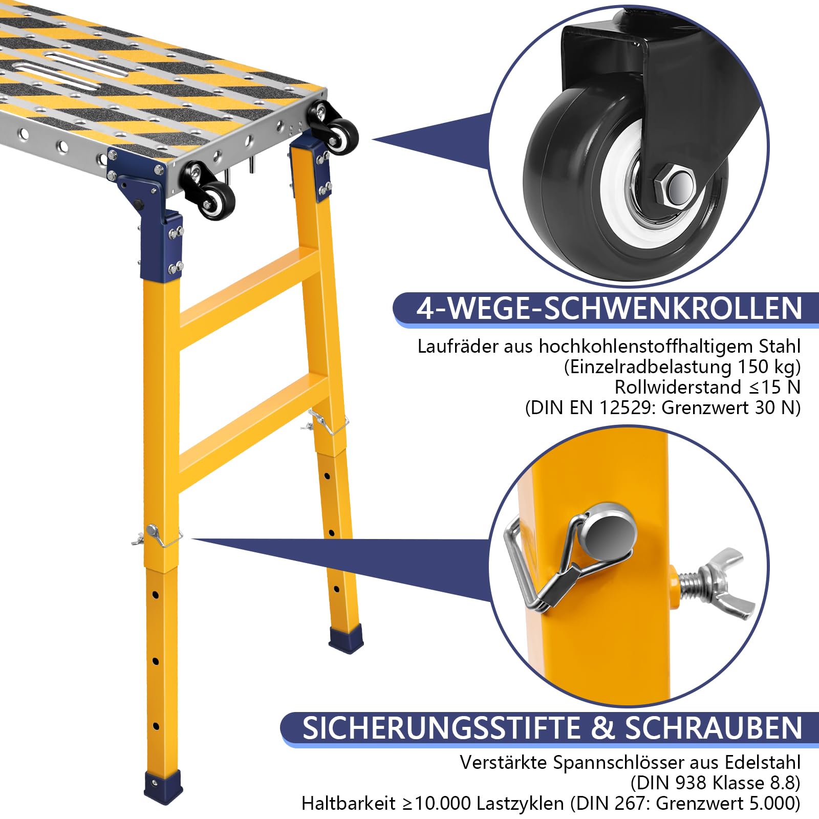 établi Atelier Mobile Plateforme De Travail 2-en-1 Mobile - Table Soudage Et Échafaudage Réglable 70-110cm Table De Soudure