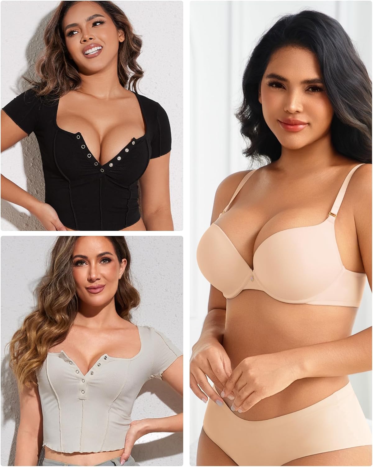 Push Up Bras for Women Padded Add Cup Size Sexy Plunge Demi Bra Underwire - Image 6