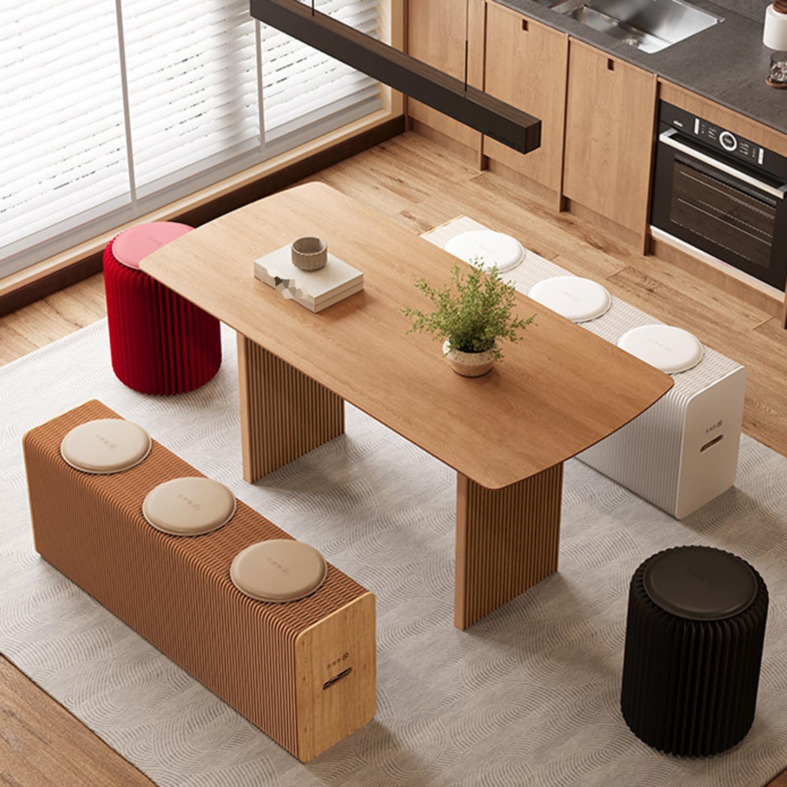 WIGING Teleskopisch Faltbare Papierbank Tragbar Multifunktional Schuhwechselbank Mit Kissen Für Esszimmer Wohnzimmer Eingangsbereich Café(White,(LxWxH) 500x30x44cm)