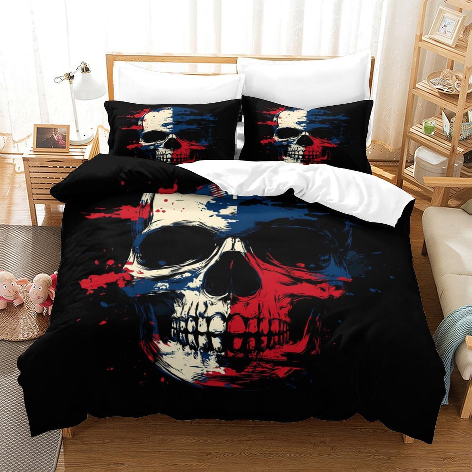 P1S9U7W5Y Trendy Skull Pattern 3D Printed Duvet Cover Set 3pcs Microfiber Artistic Skull Bedding Set Double（200x200cm）