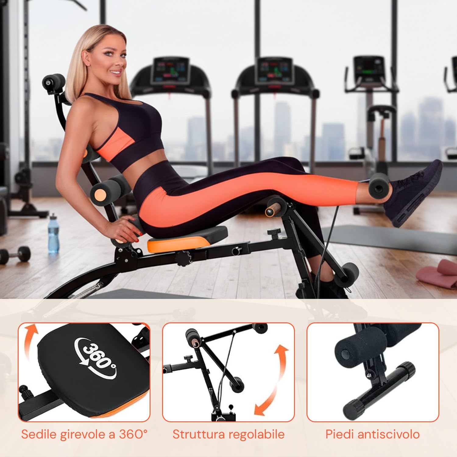 Wintem – Palestra in Casa Panca Multifunzionale 22 in 1 per Allenamento Completo a Casa con Schienale Inclinabile, Sedile Girevole, Estensori Elastici e Struttura Pieghevole Salvaspazio