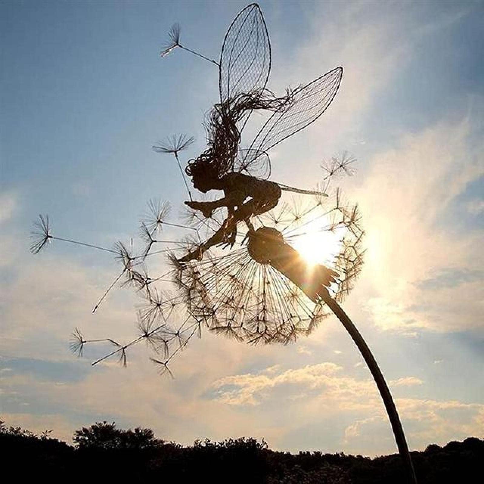 Sculpture De Fée En Métal Rouillé Pour Jardin - Décoration Extérieure, Silhouette Assise, Pour Pelouse Ou Pot De Fleurs