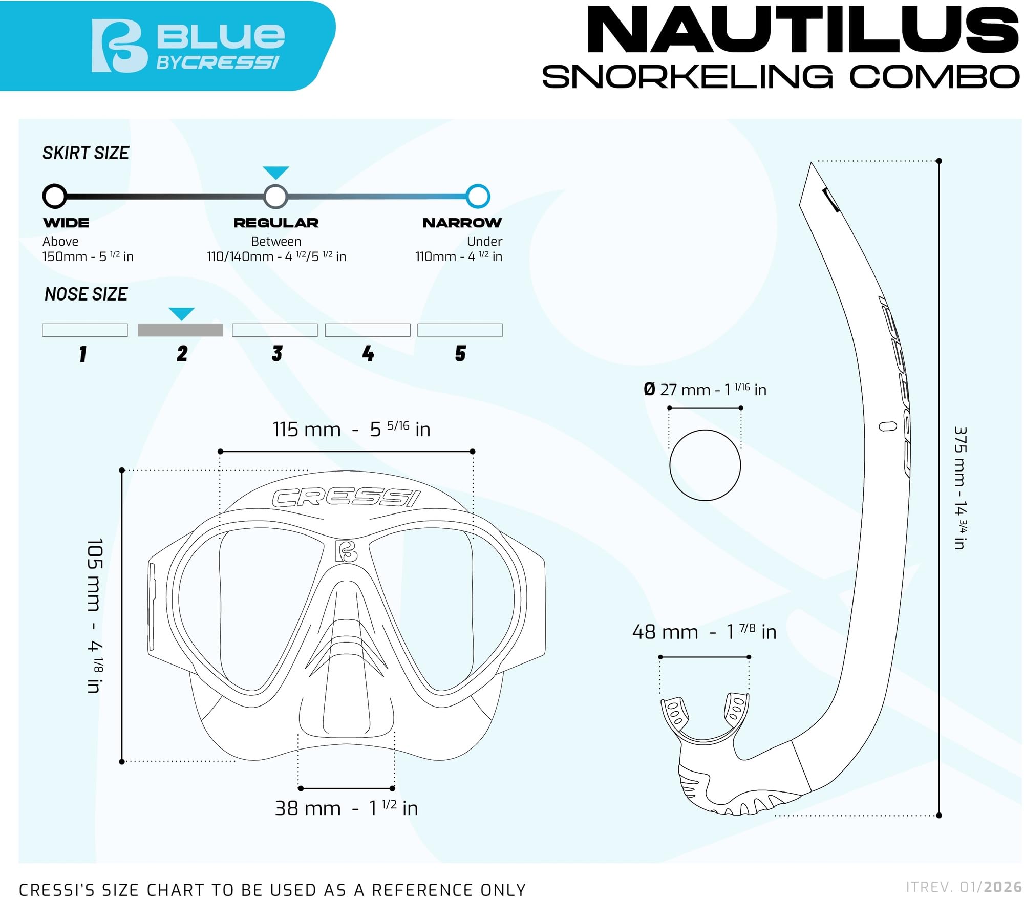 Cressi Nautilus Combo - Maschera Force Lenti Separate in Policarbonato + Snorkel Vibe Tubo TPR Boccaglio Silicone Ideale per Snorkeling e Nuoto in Superficie Unisex Adulto