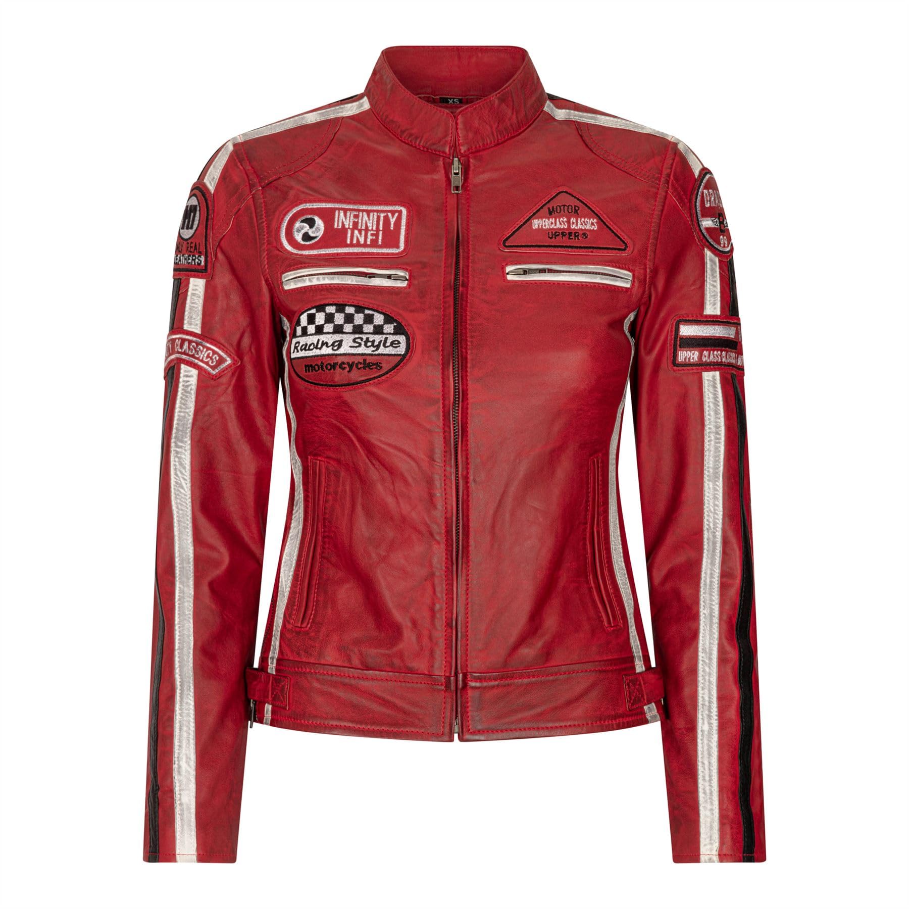 TruClothing Women's Leather Motorcycle Biker Jacket - Red 5XL