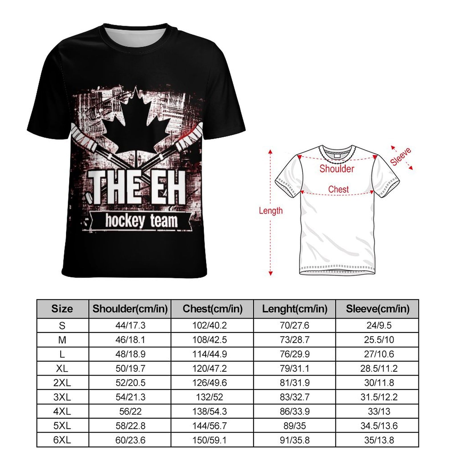 The Eh Team Canadian Hockey Unisex Adult T-Shirts Summer Short Sleeve Tee Casual Tops Funny Graphic XL