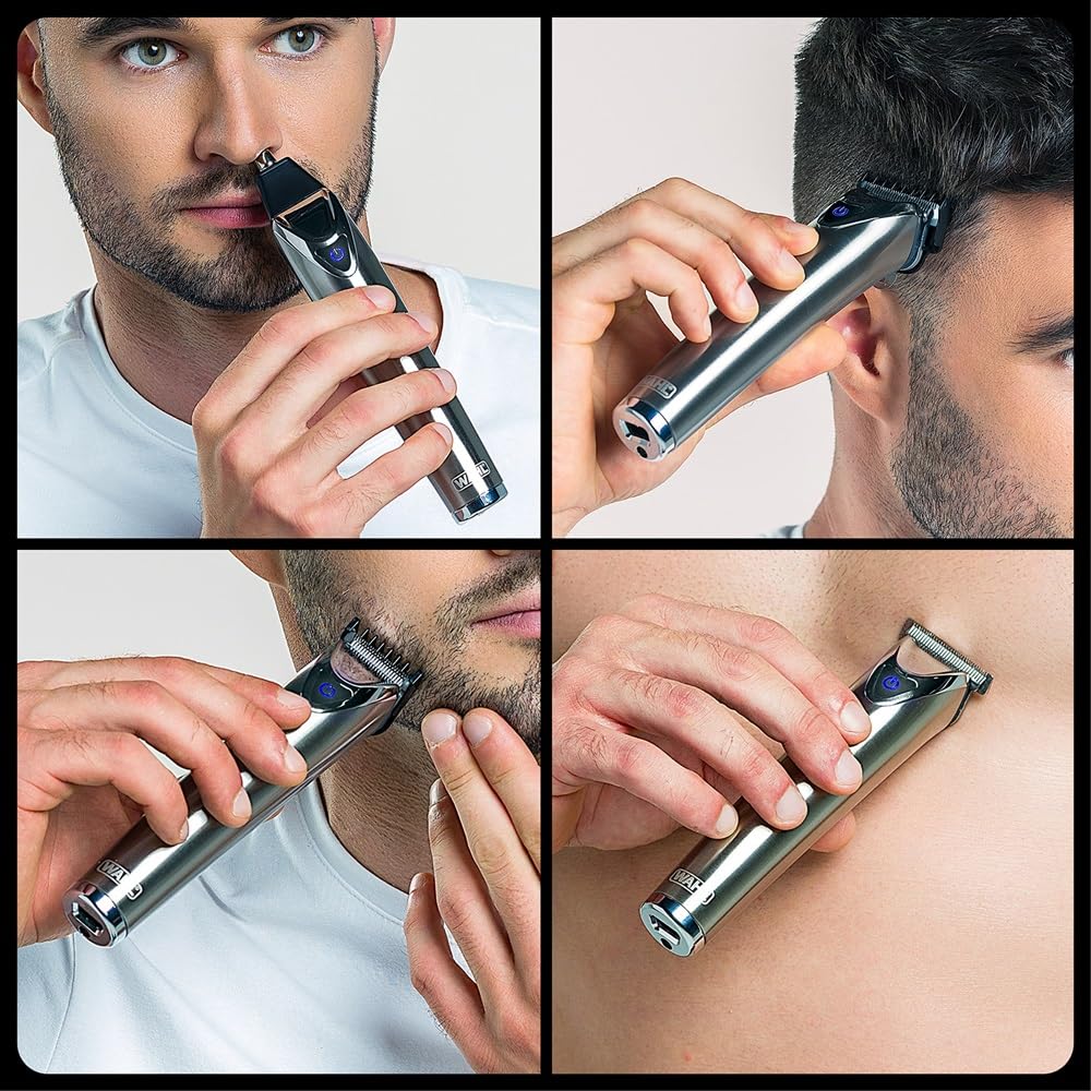 Wahl Washable Stainless Steel Multigroomer, tondeuse à barbe et cheveux pour hommes, tondeuse à domicile, tondeuse nez-oreilles, set de toilettage pour hommes, entièrement lavable, sans fil