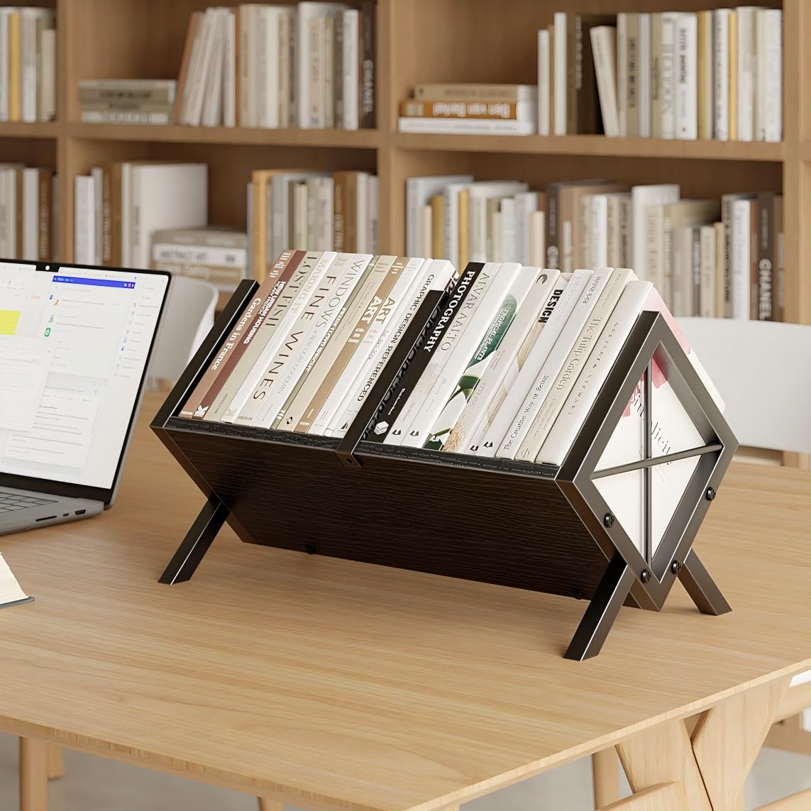 MIN WIN Schallplatten Aufbewahrung, Schallplatten Regal Aufbewahrung für bis zu 80 LPs, Bücherregal Klein, Schreibtisch Regal für Bücher und Magazine