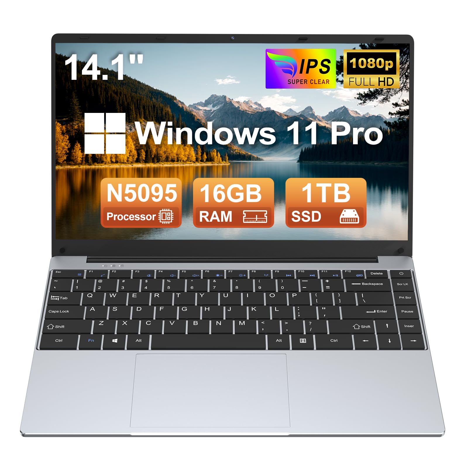 14 Inch Gaming Laptop Computer, 2025 Window 11 Pro Lap Top 16GB DDR4 RAM 1TB SSD, Processor N5095(4C/4T,up to 2.9GHz), 1900 * 1080p FHD IPS Display, Office 365, WiFi5+BT4.2, Portatil