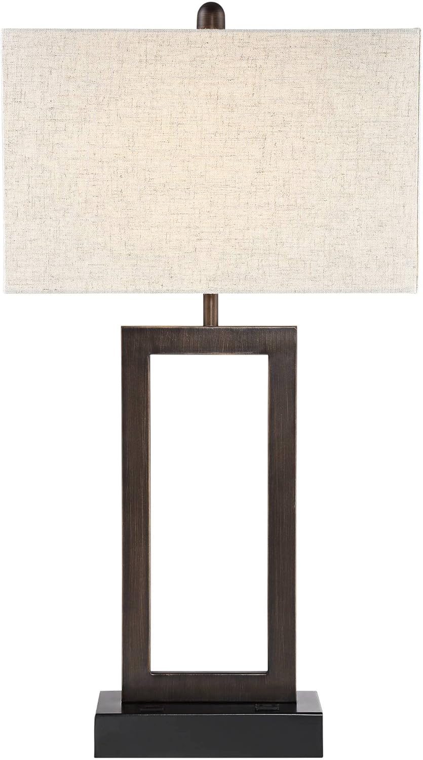 Bronze Rectangular Table Lamp with USB and AC Outlet