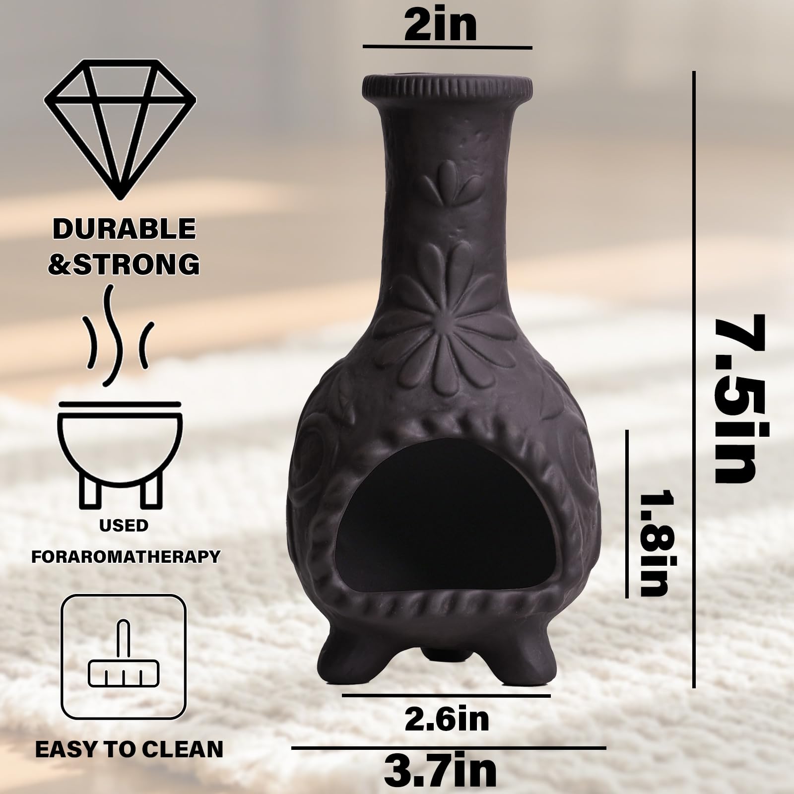 MOUGIGI Elegante soporte de palo santo negro hecho a mano, quemador de cono de incienso y palo con chimenea para salvia, aromaterapia, yoga, meditación y decoración del hogar, regalo único para amigos