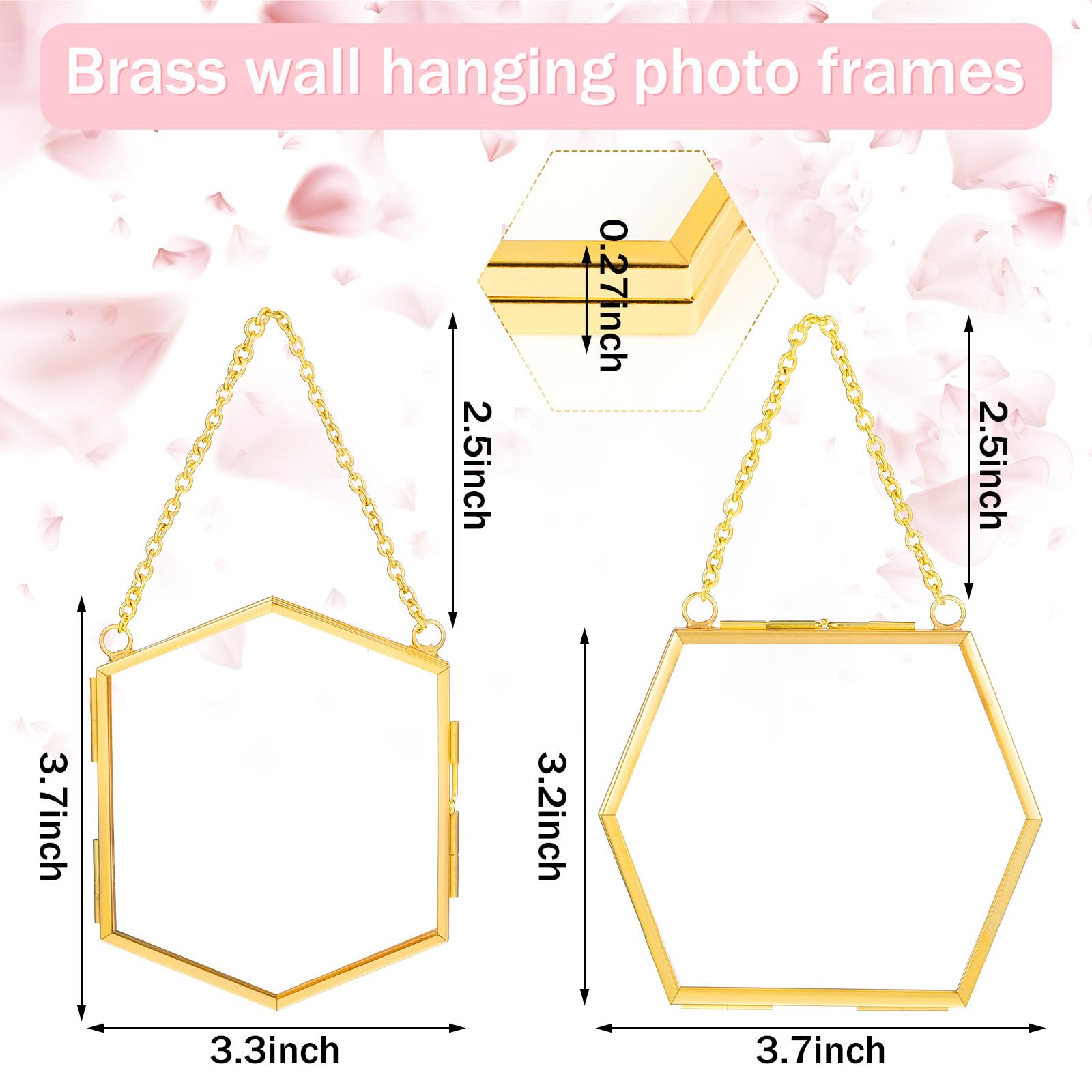Wenqik 12 szt. przezroczysta wisząca złota szklana pływająca ramka 10 x 7 cm suszone kwiaty szklana ramka na zdjęcia sześciokąt geometryczna podwójna szklana ramka do wciśniętych kwiatów zdjęcie