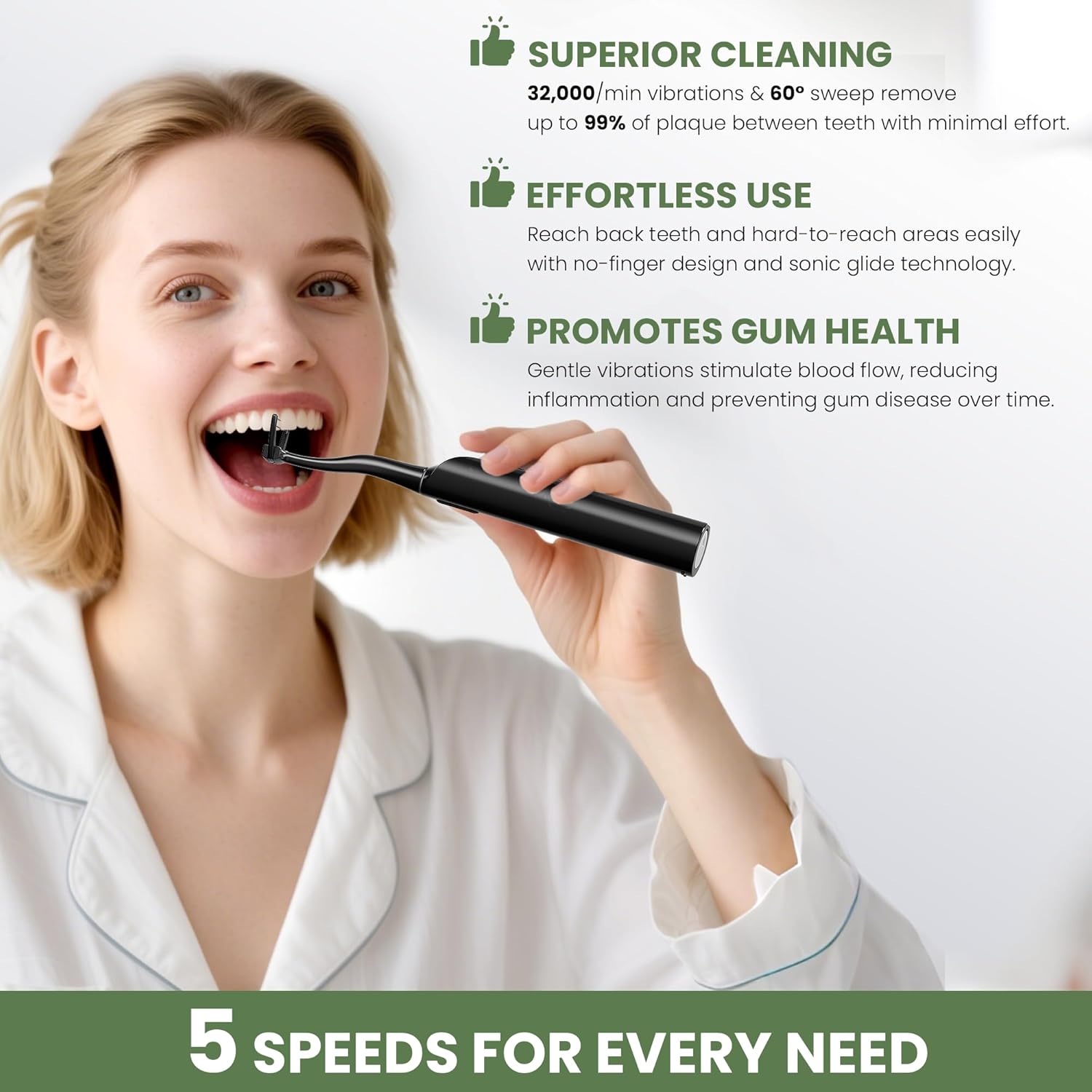 Electric Flosser for Teeth, Water Flosser Alternative with 5 Speeds + 54 Refill Heads, 5X Cleaning & 60 Day Battery Life, Oscillation Gliding for Sensitive Gum Care, Dentist Recommended -Black